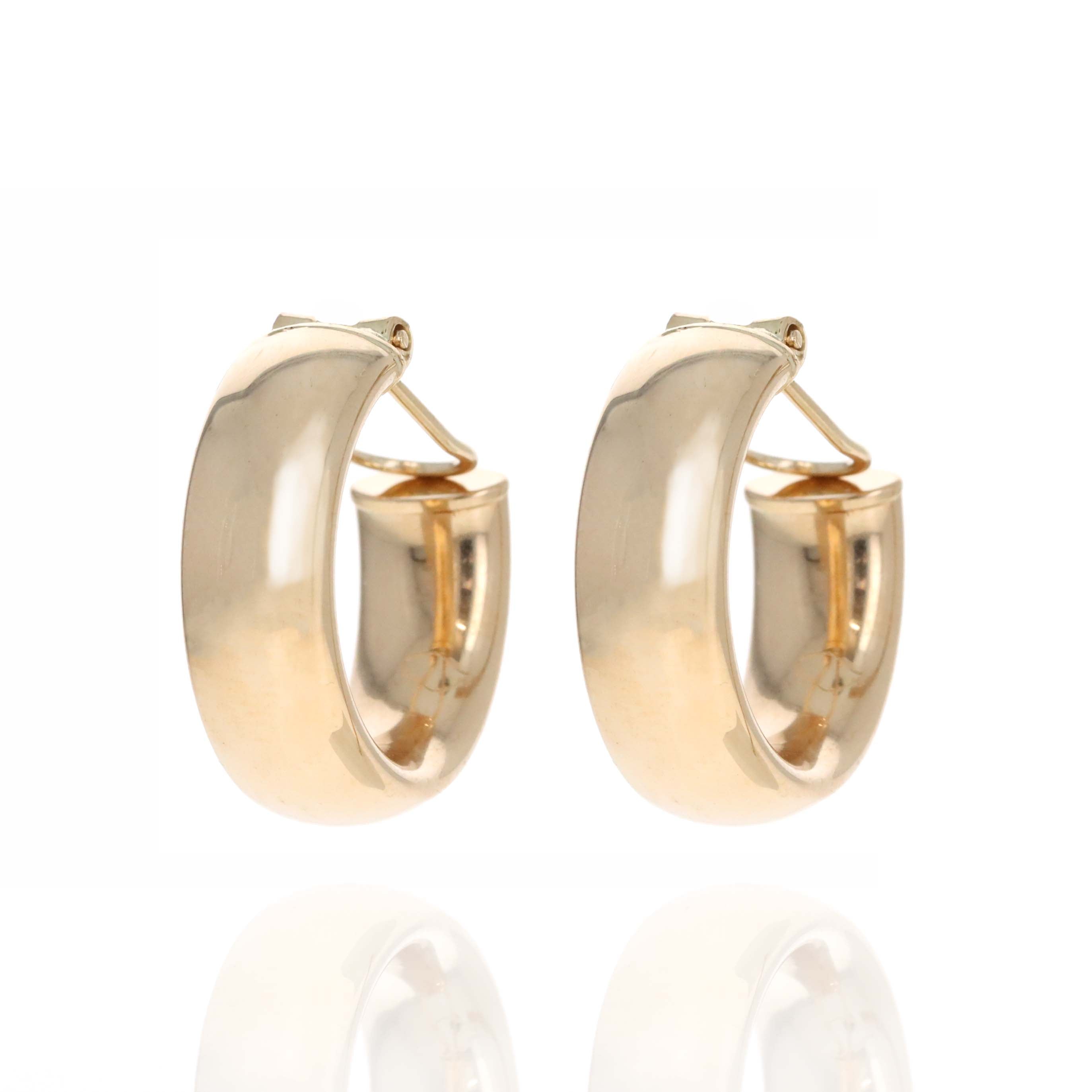 14K Yellow Gold Clip On Hollow Hoops - Queen May