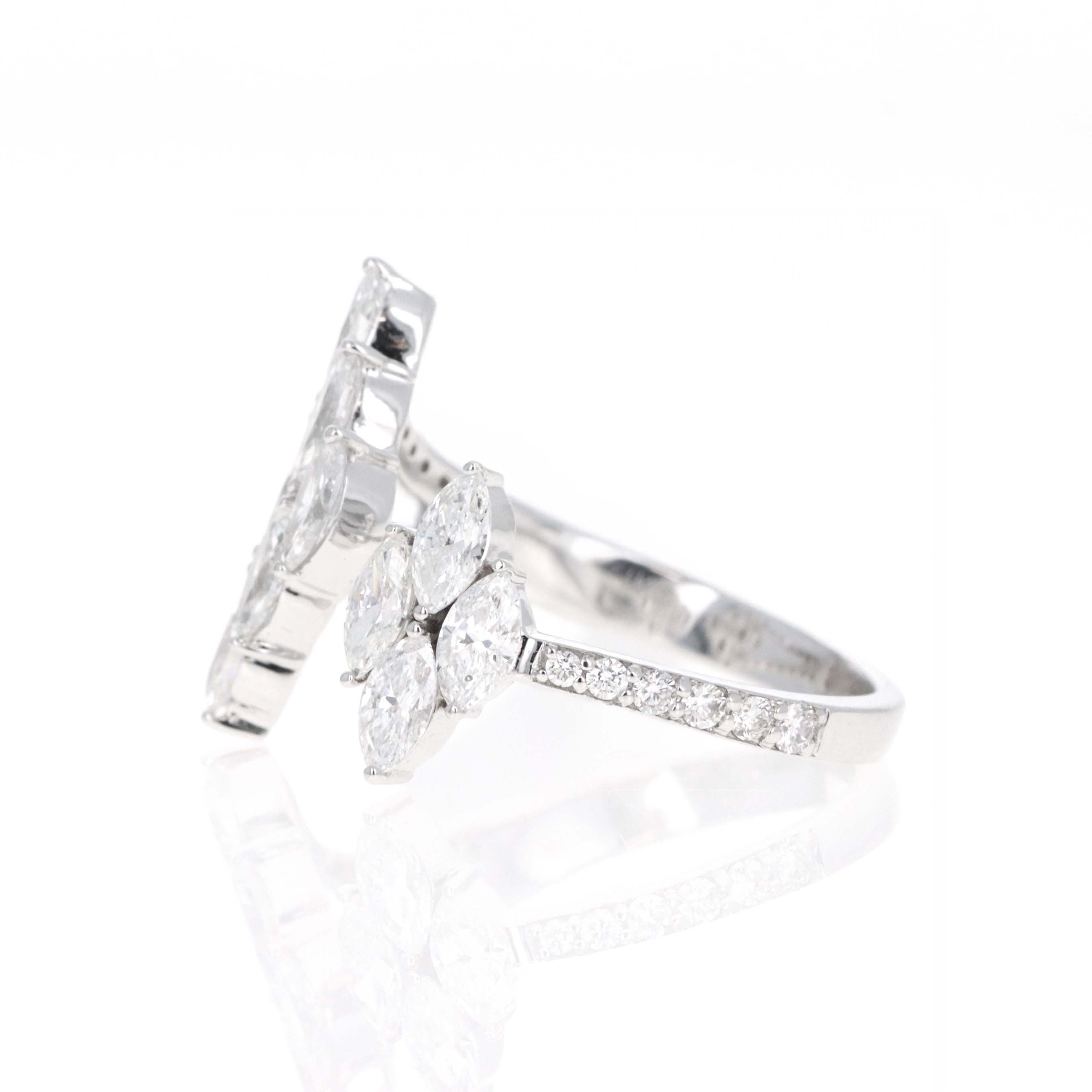 14K White Gold 1.65 Carat Marquise Diamond Cluster Open Ring - Queen May