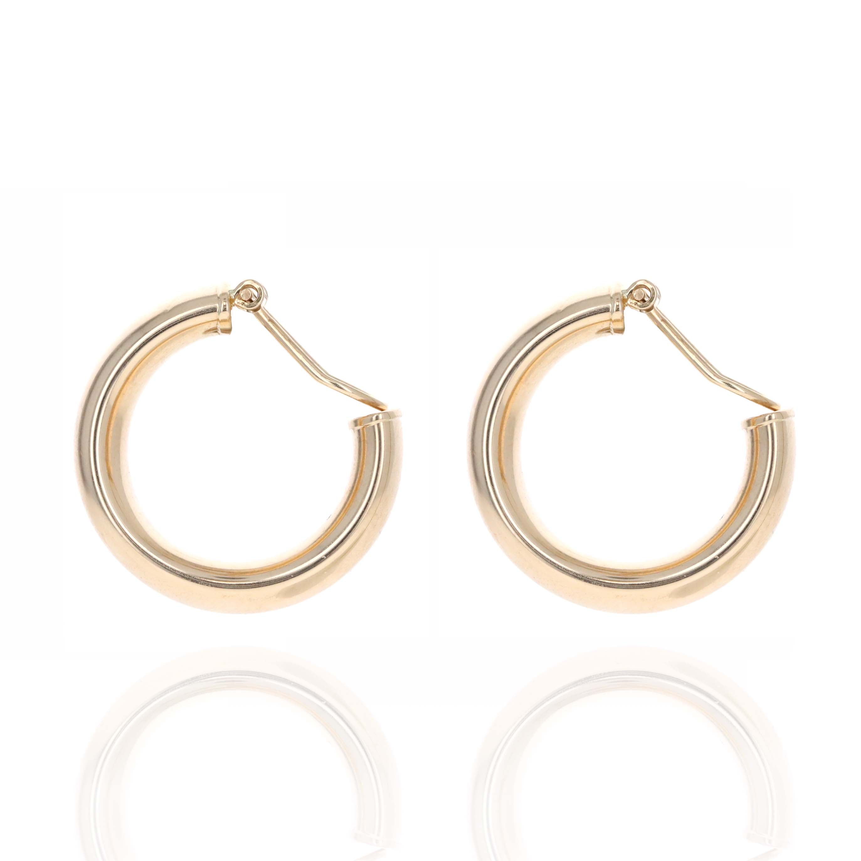 14K Yellow Gold Clip On Hollow Hoops - Queen May