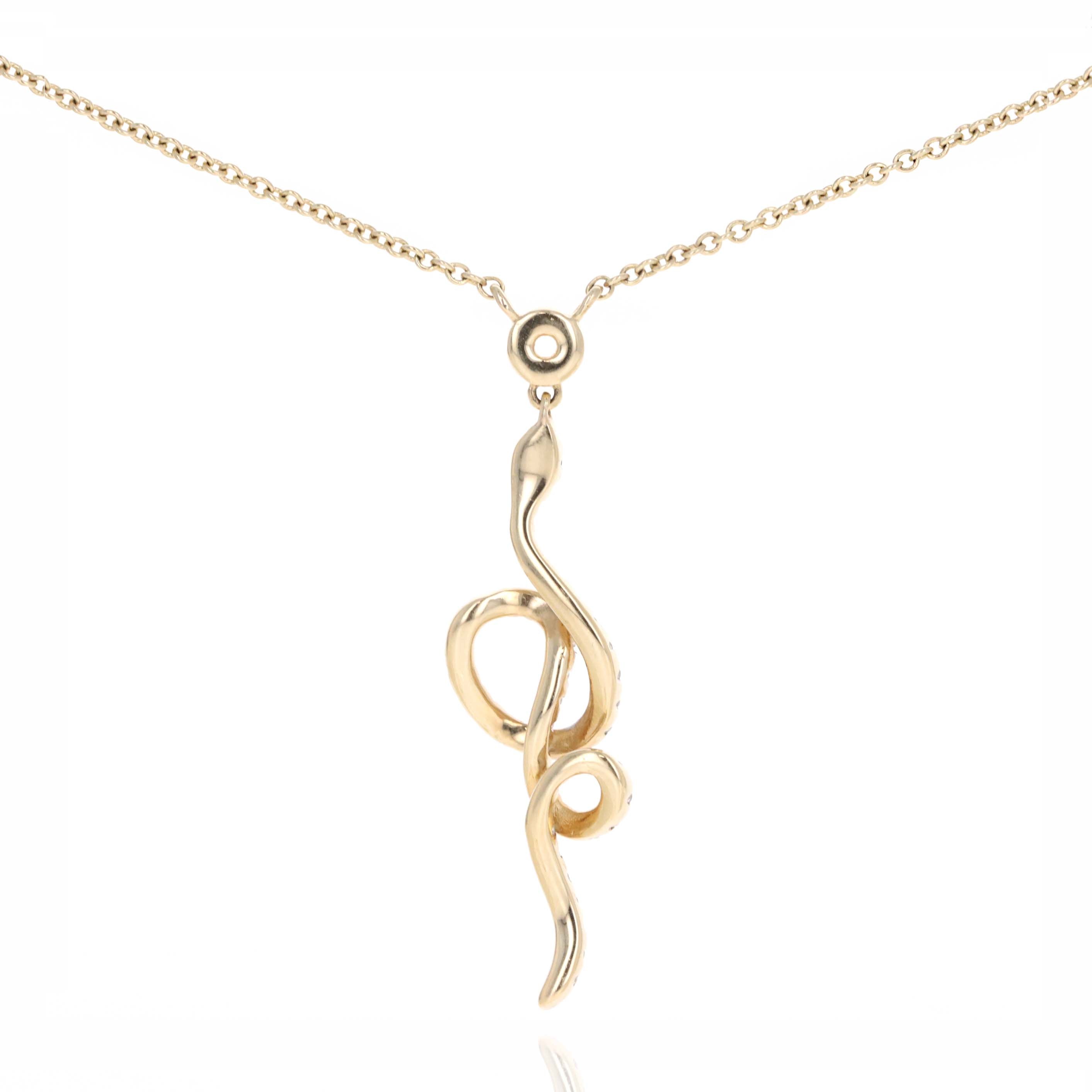 14K Yellow Gold Diamond Tsavorite Snake Pendant Necklace