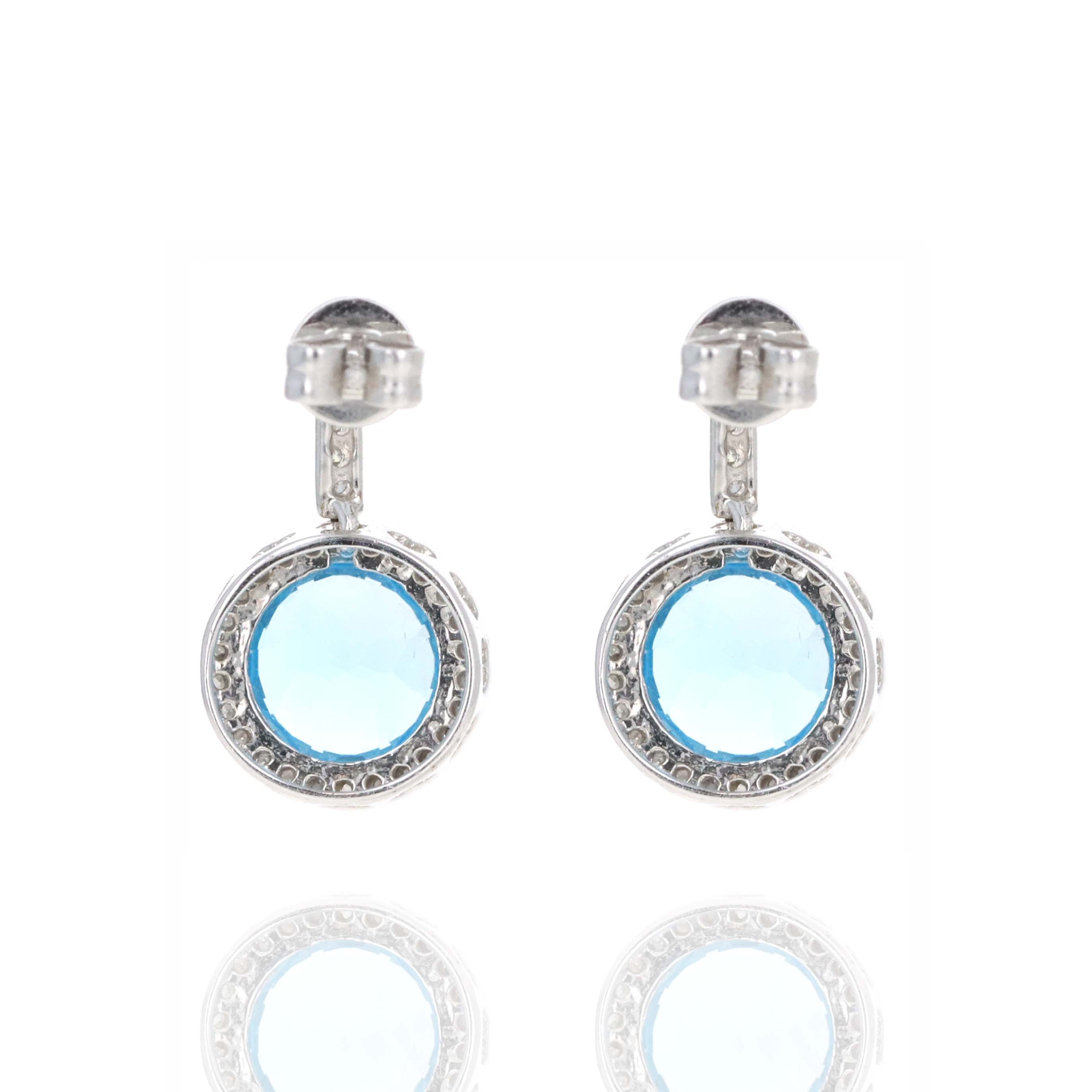 10K White Gold 2.5 Carat Blue Topaz Diamond Earrings - Queen May