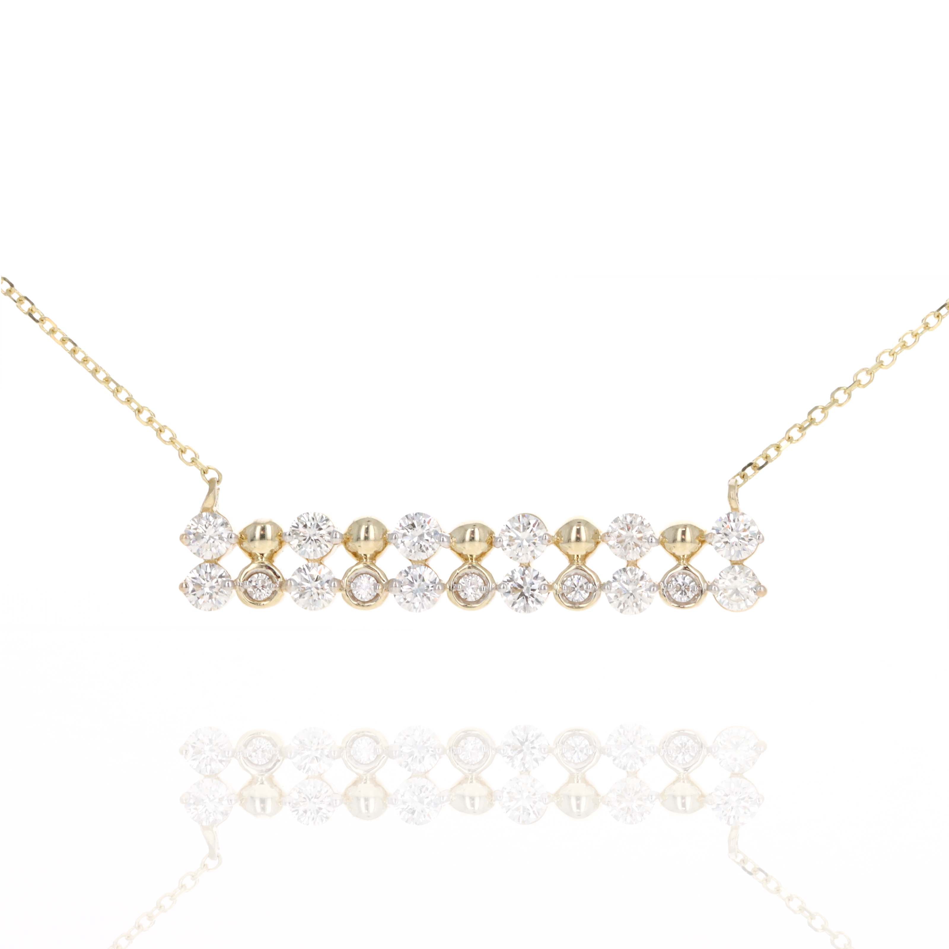 14K Yellow Gold 0.67 Carat Diamond Bar Pendant Necklace