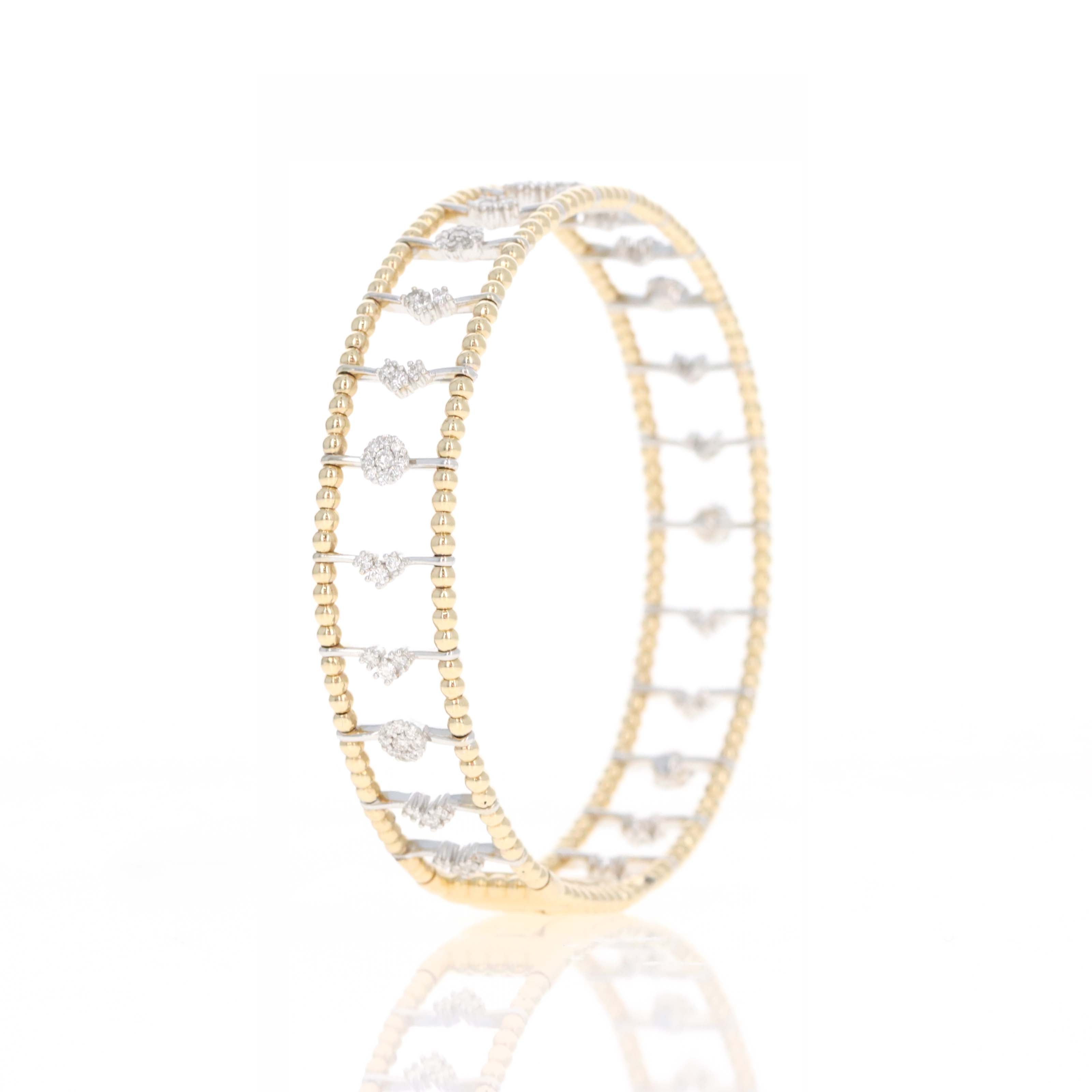 14K Gold 0.82 Carat Diamond Cluster Beaded Flexible Bangle - Queen May