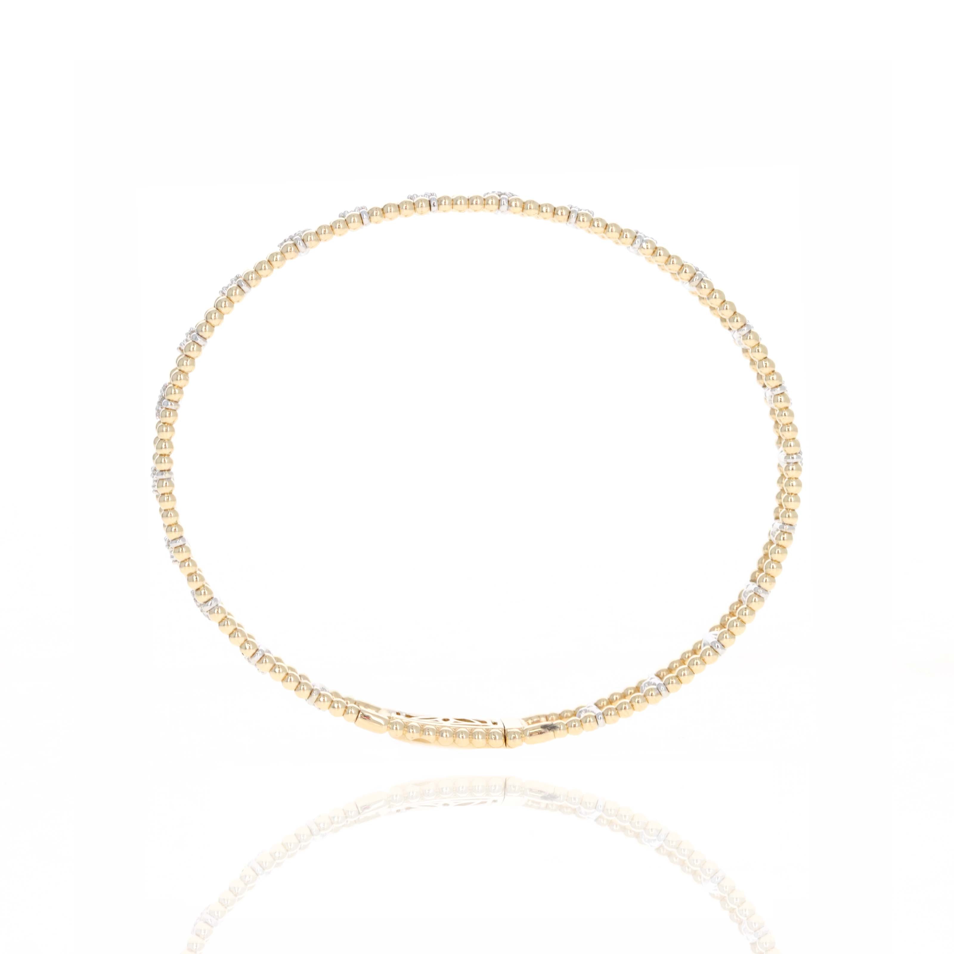 14K Gold 0.82 Carat Diamond Cluster Beaded Flexible Bangle - Queen May