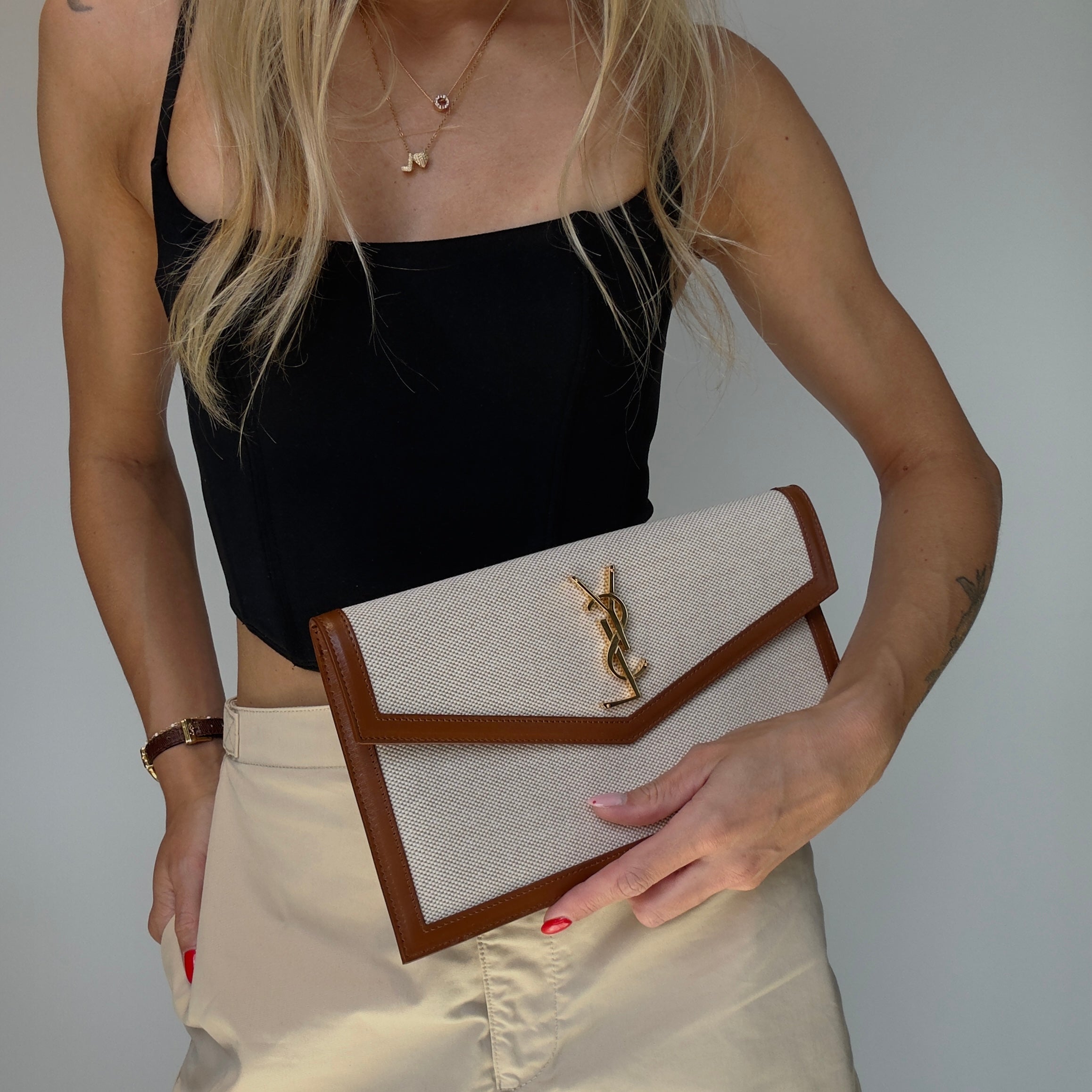 Saint Laurent Uptown Canvas Clutch