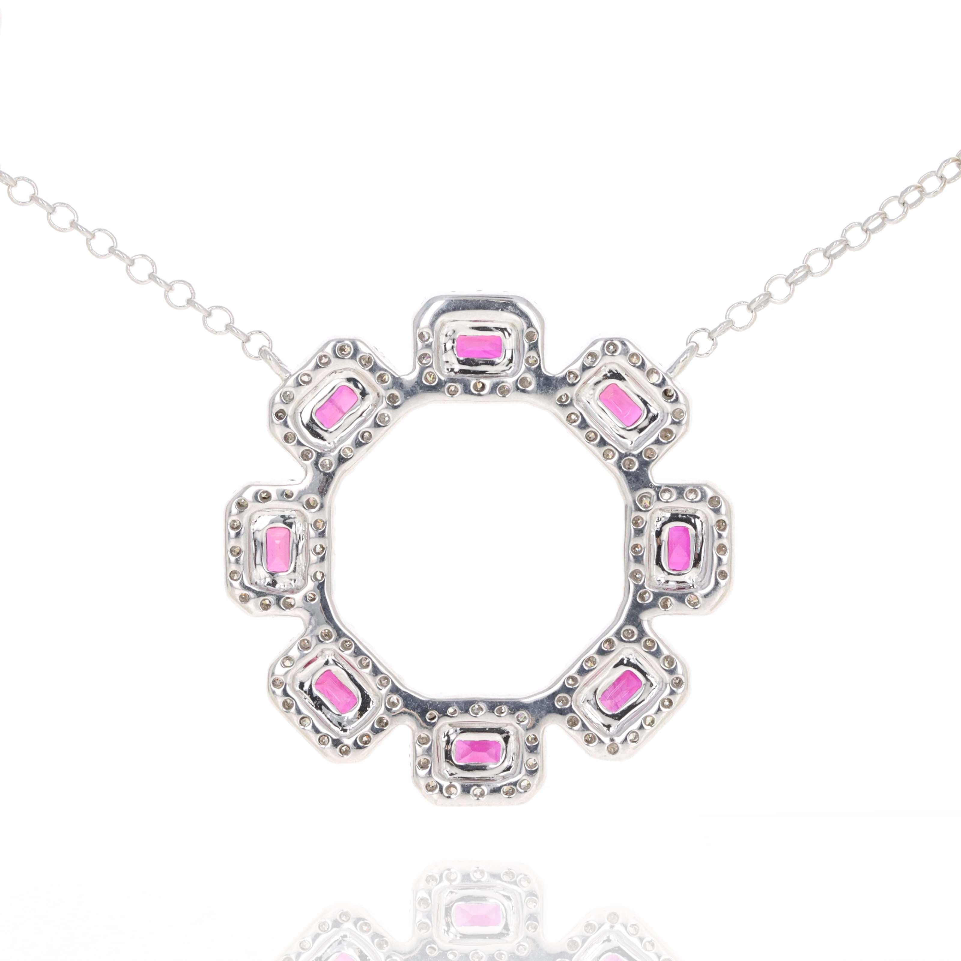 14K White Gold Ruby Baguette Diamond Circle Pendant Necklace - Queen May