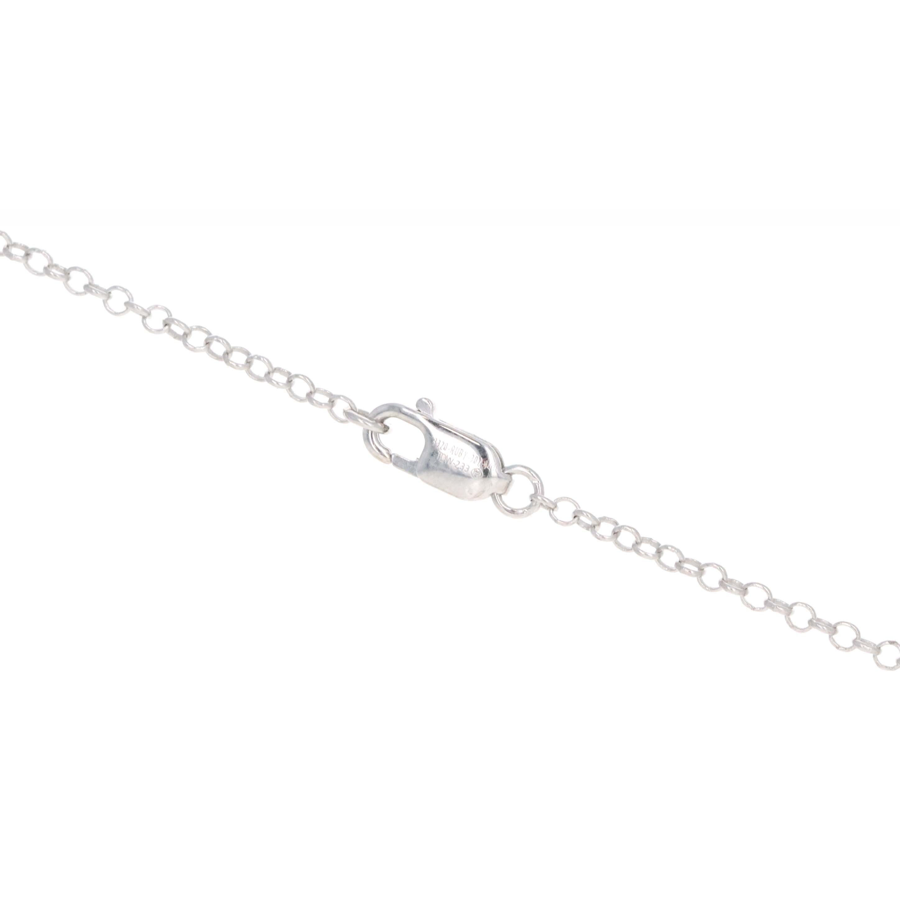 14K White Gold Ruby Baguette Diamond Circle Pendant Necklace