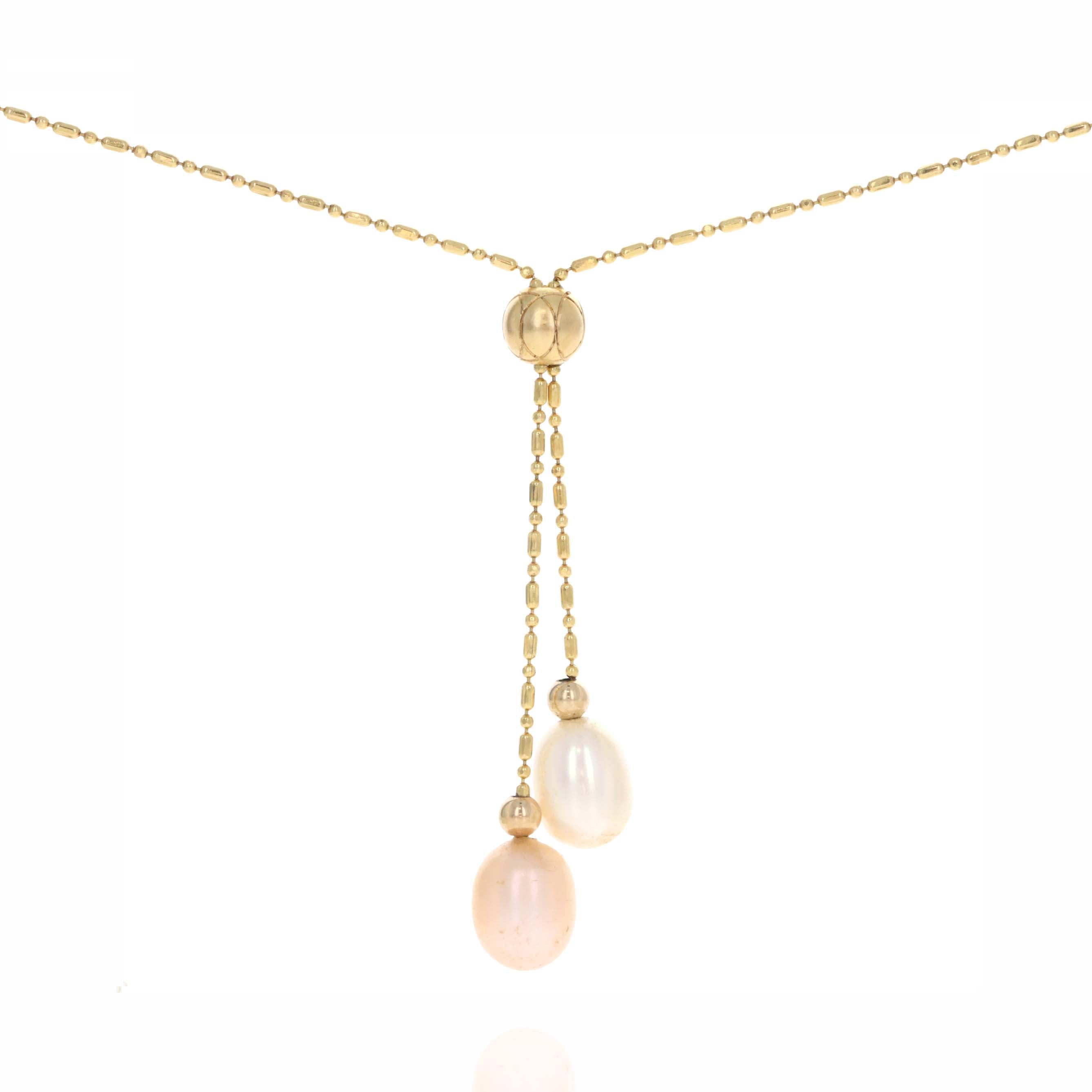 18K Yellow Gold Cultured Pearl Bead Necklace - Queen May