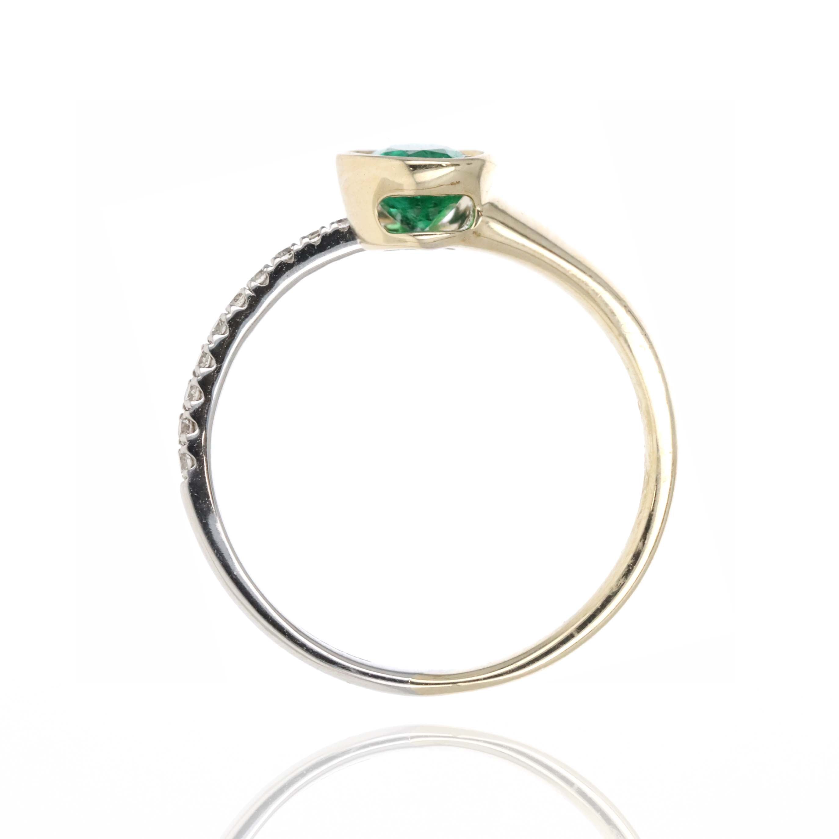 14K Yellow Gold 0.64 Carat Oval Emerald Diamond Open Wrap Ring - Queen May