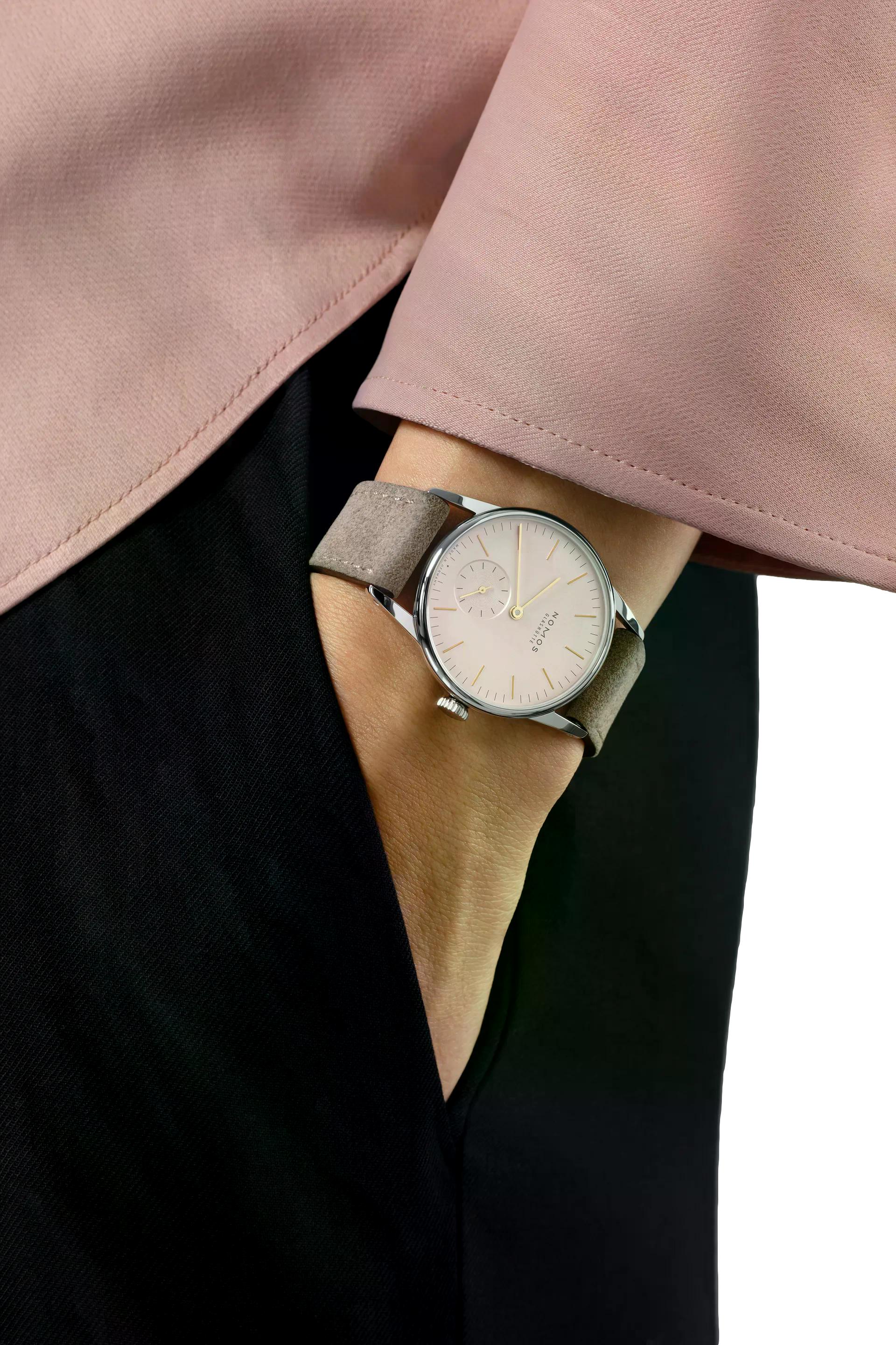 Nomos Glashütte Orion 33 Rose Sapphire Crystal Back - Queen May
