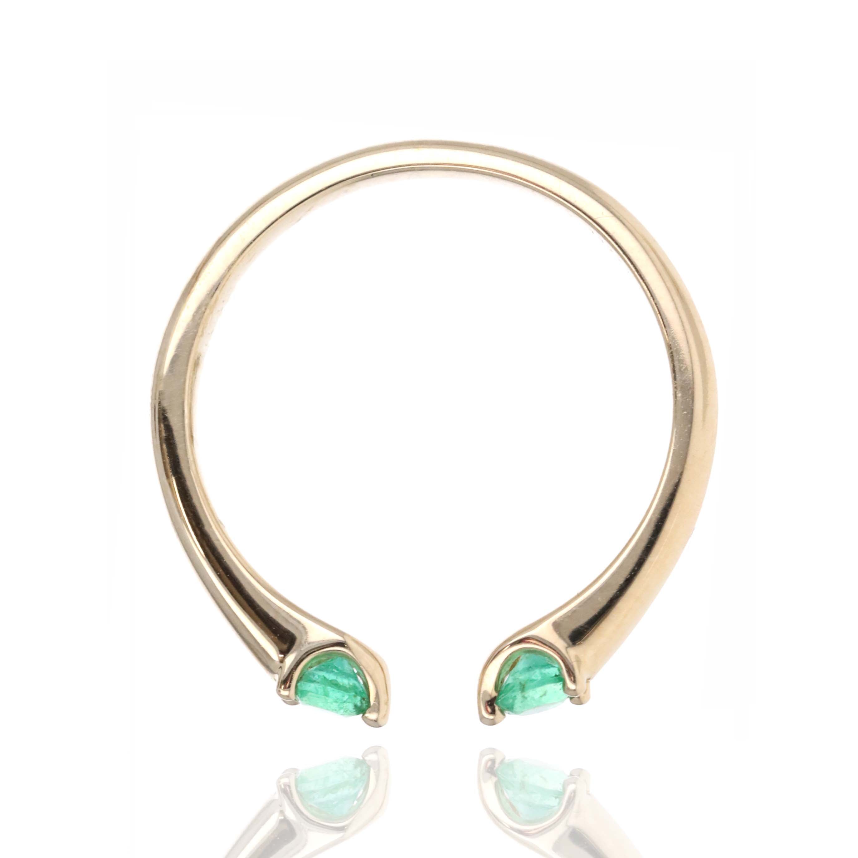 14K Yellow Gold Emerald Open Ring - Queen May