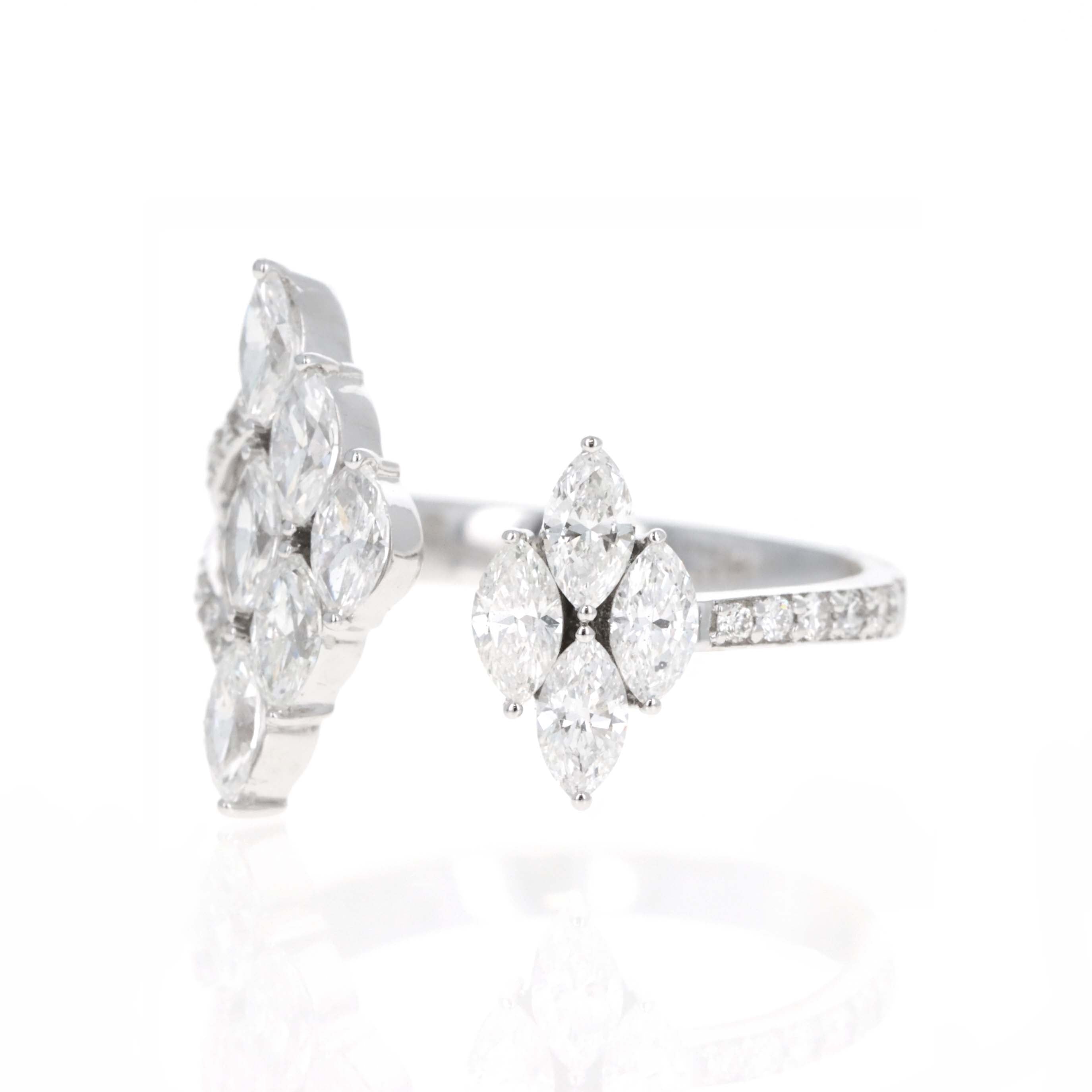 14K White Gold 1.65 Carat Marquise Diamond Cluster Open Ring