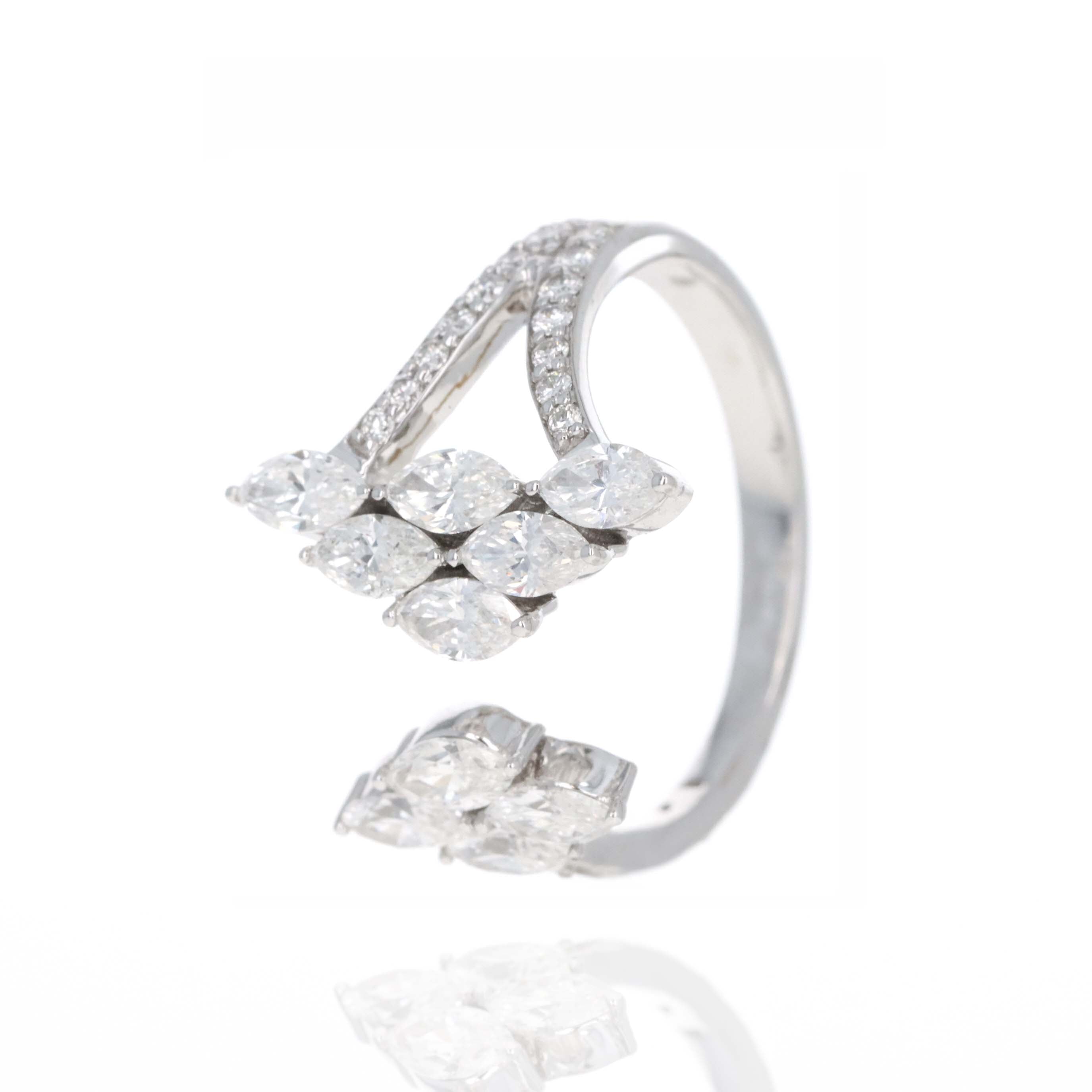 14K White Gold 1.65 Carat Marquise Diamond Cluster Open Ring