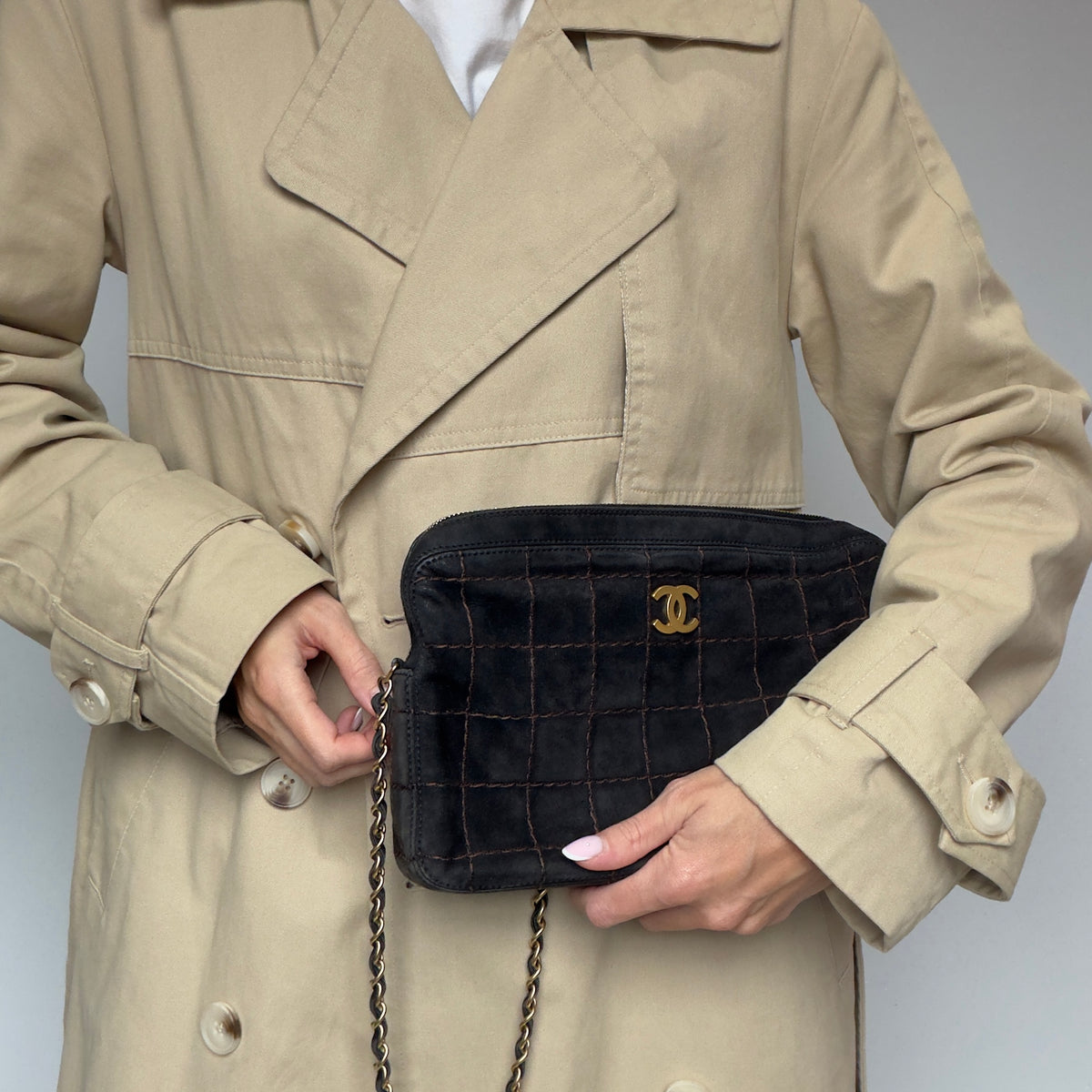 Chanel Suede Square Stitch Shoulder Bag