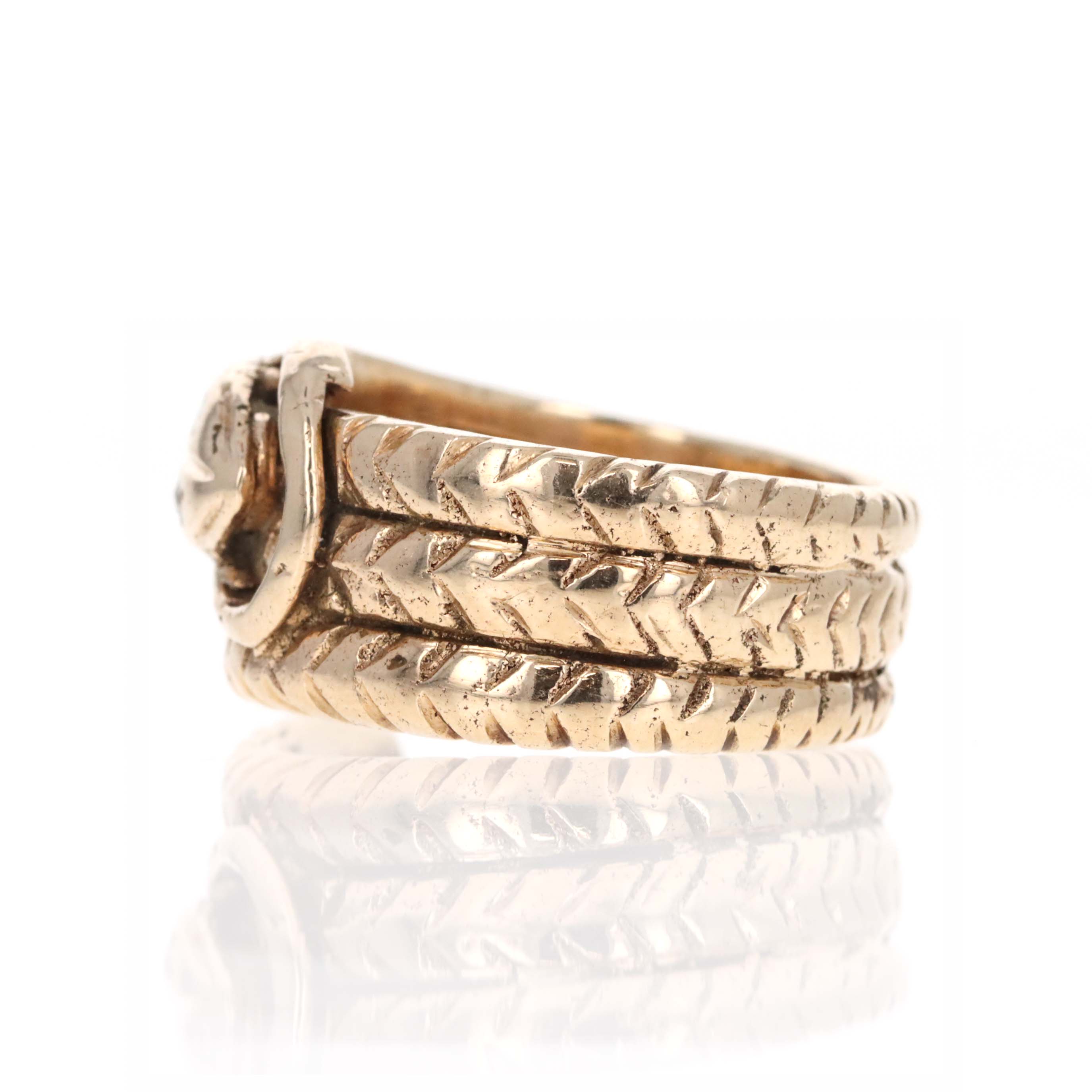 Victorian 14K Yellow Gold 0.03 Carat Diamond Snake Ring