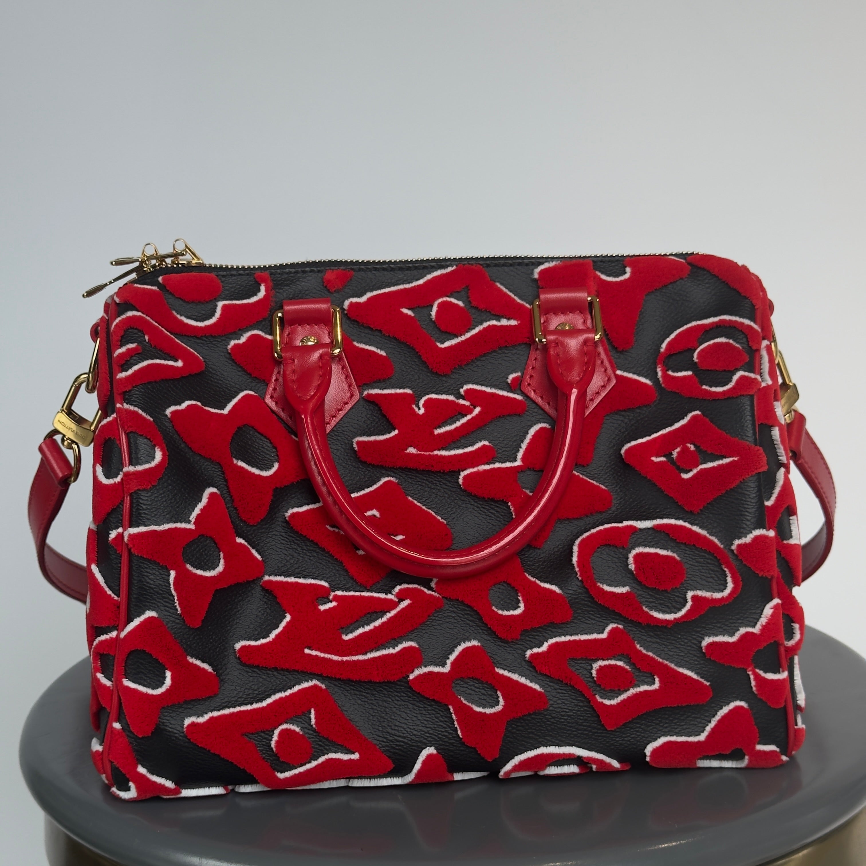 Louis Vuitton x Urs Fischer Tufted Speedy Bandouliere 25 Red and Black - Queen May