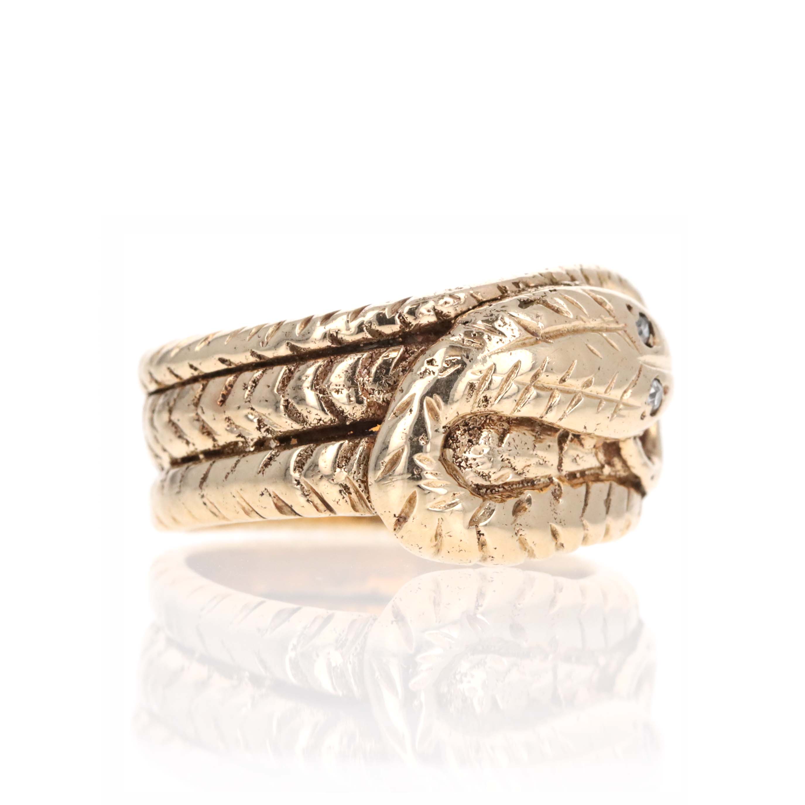 Victorian 14K Yellow Gold 0.03 Carat Diamond Snake Ring