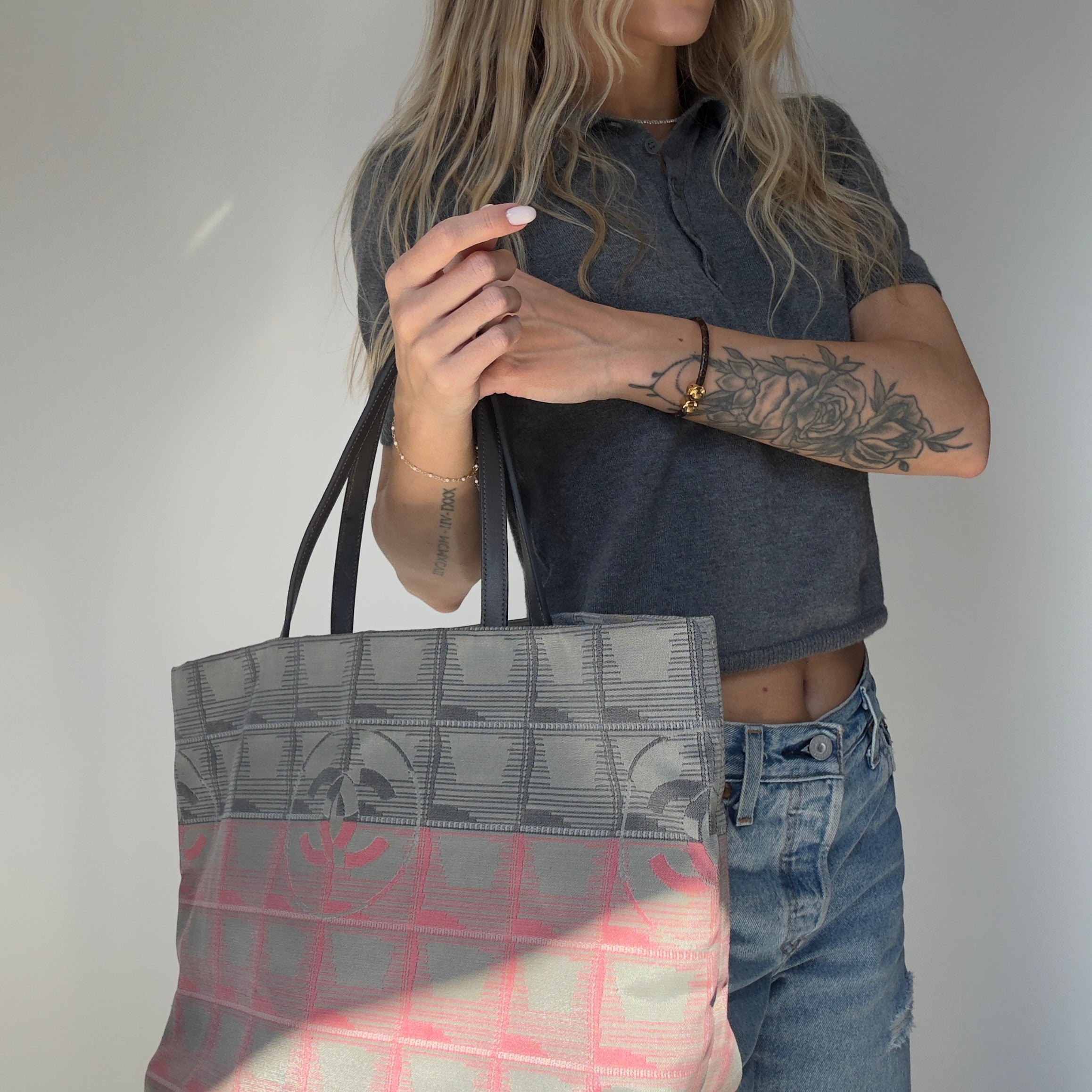 Chanel Travel Line Pink and Grey Canvas Tote Bag - Queen May
