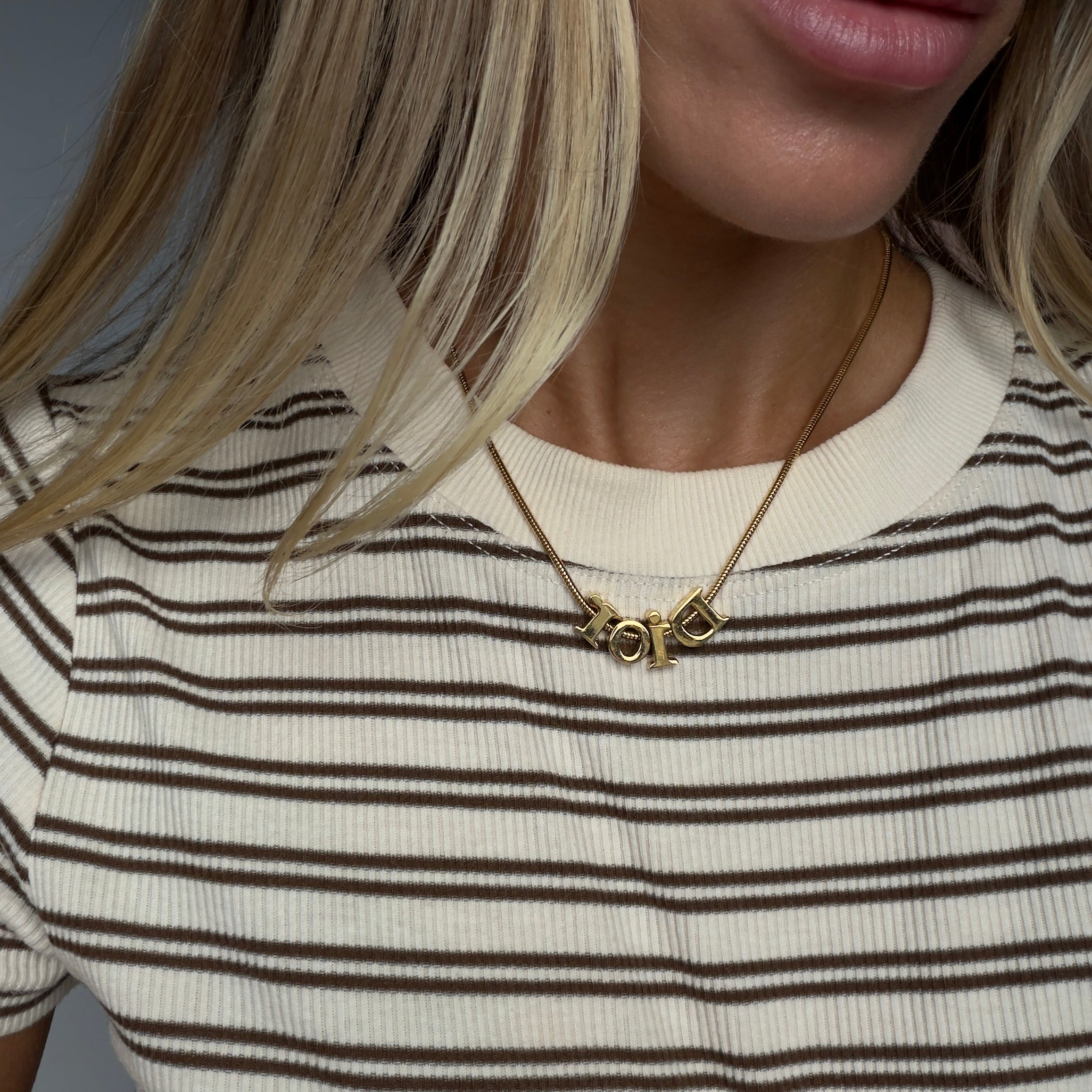 Christian Dior Gold Tone Spell Out Necklace