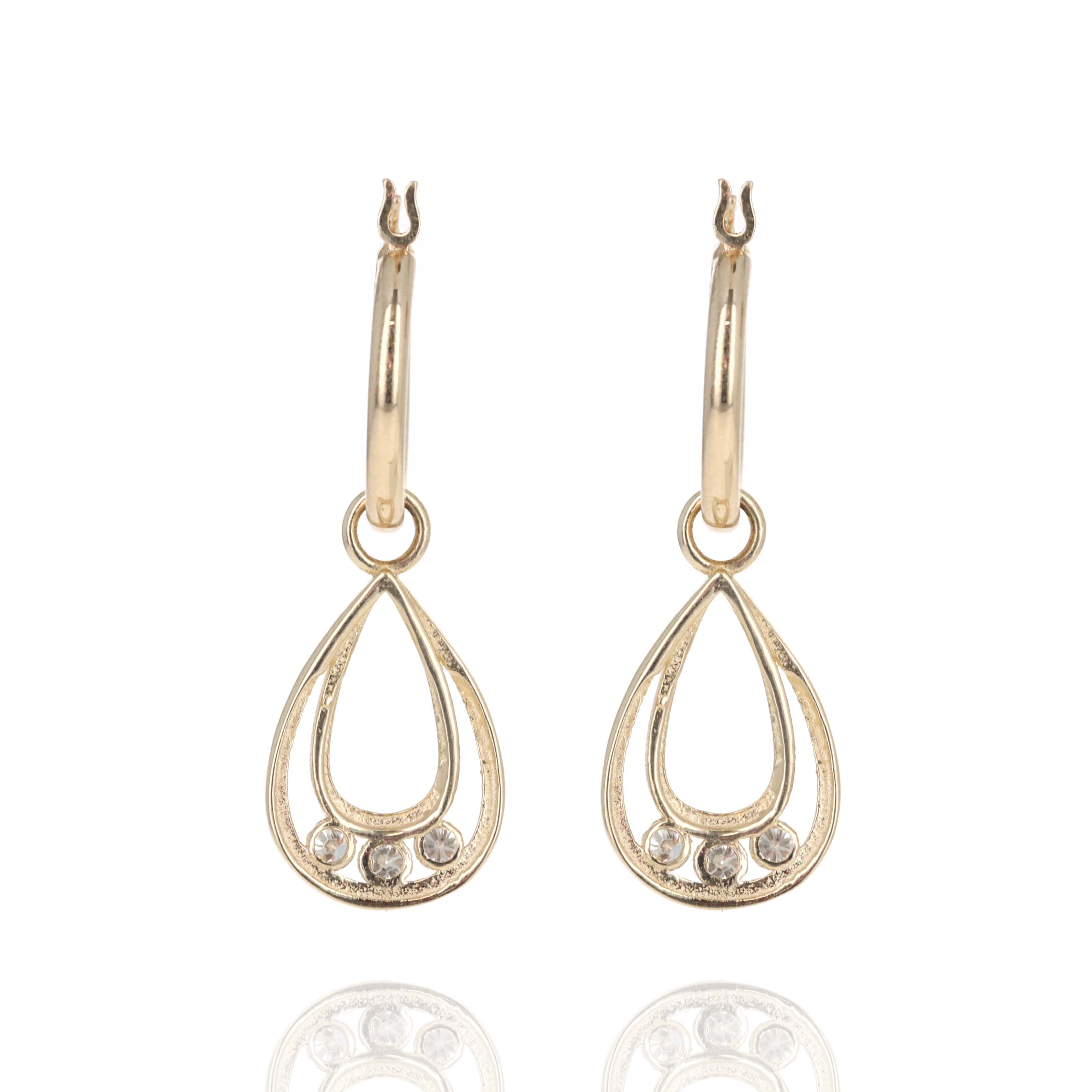14K Yellow Gold 0.21 Carat Diamond Teardrop Hoop Drop Earrings