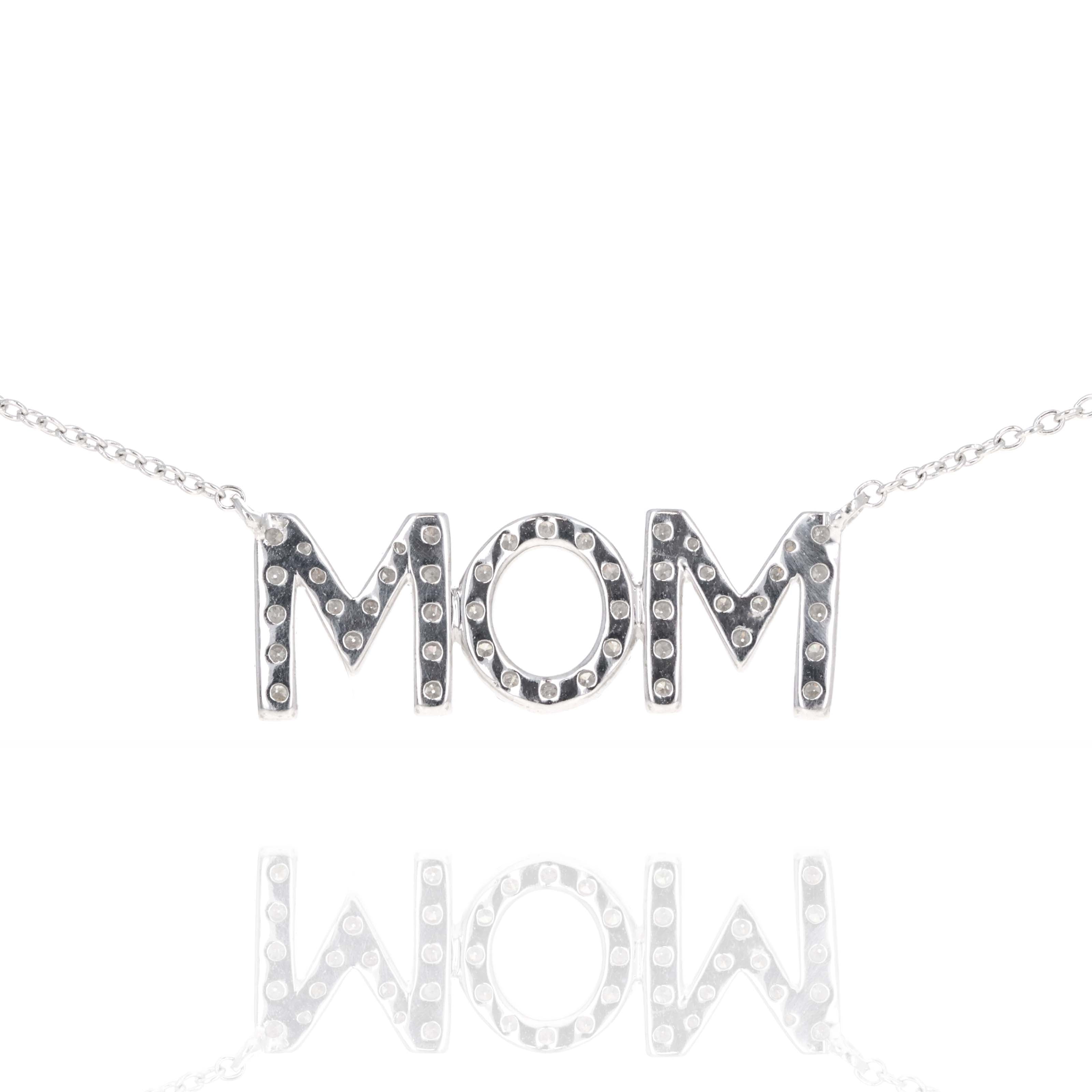 14K White Gold Diamond Mom Pendant Necklace