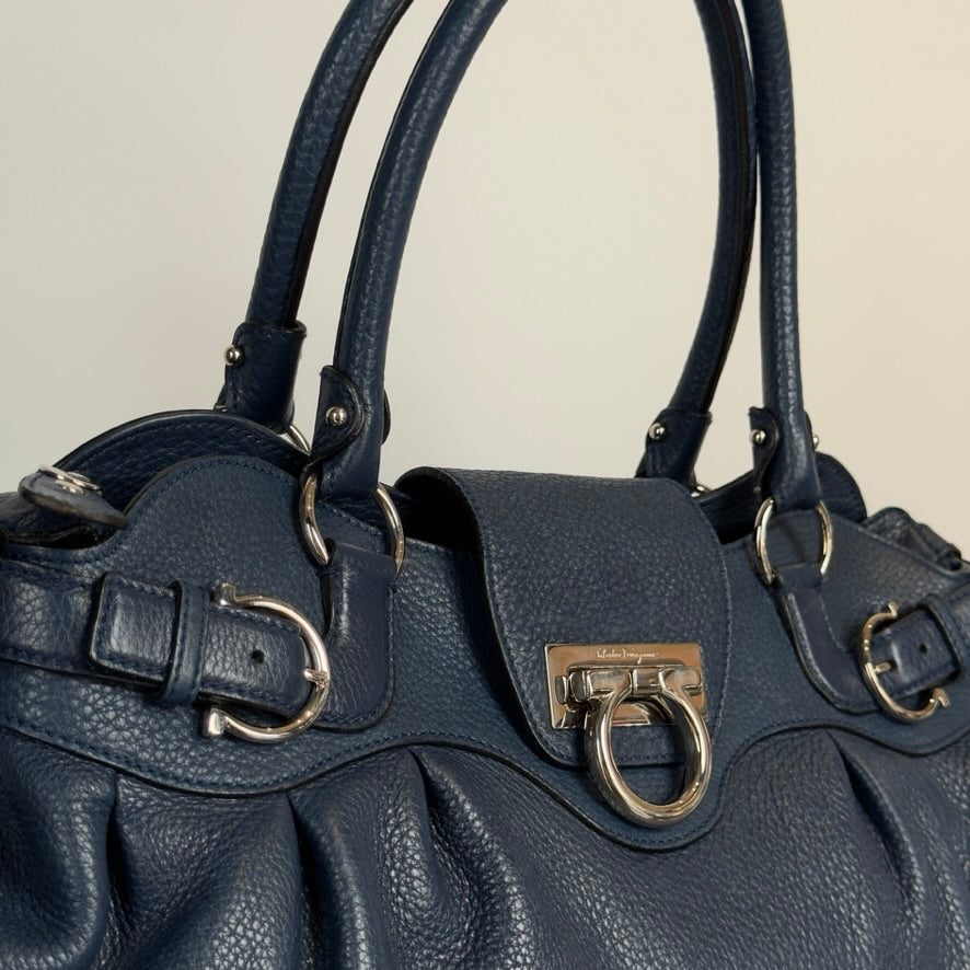 Salvatore Ferragamo Navy Gancini Marisa 21 Handbag - Queen May