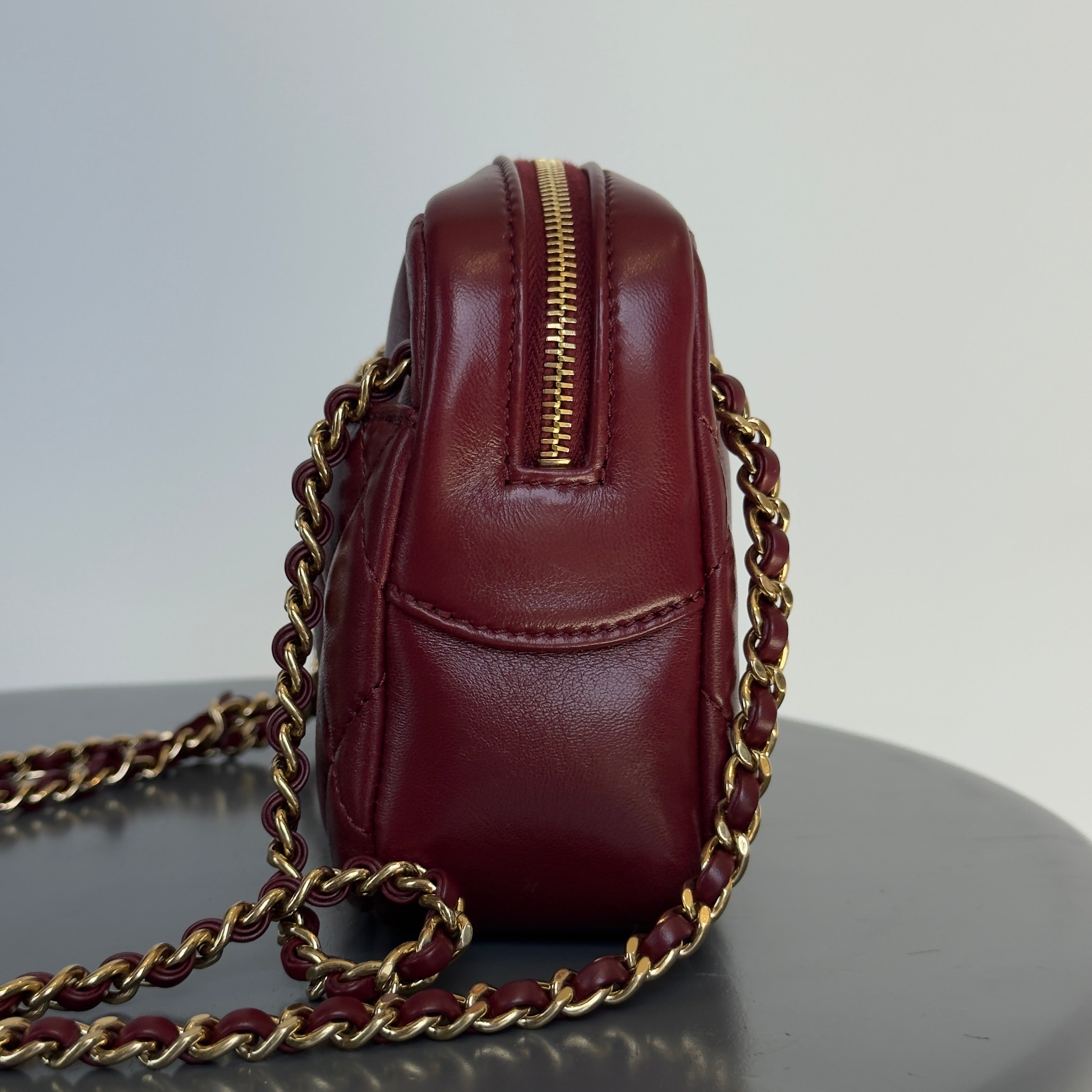 Chanel Burgundy Quilted Camera Bag - Queen May