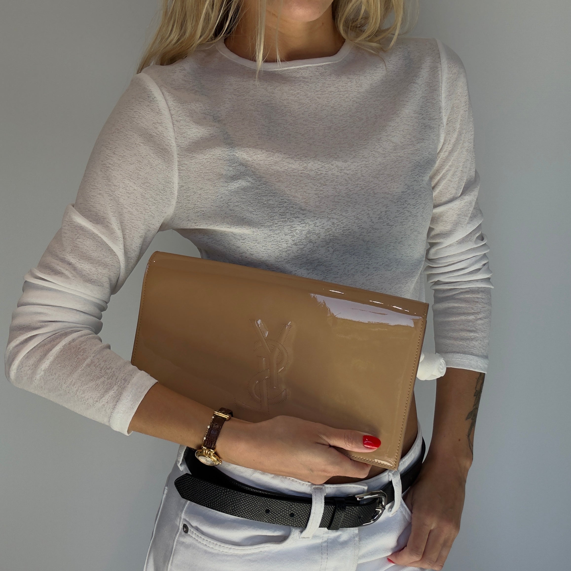 Yves Saint Laurent Signature Beige Clutch