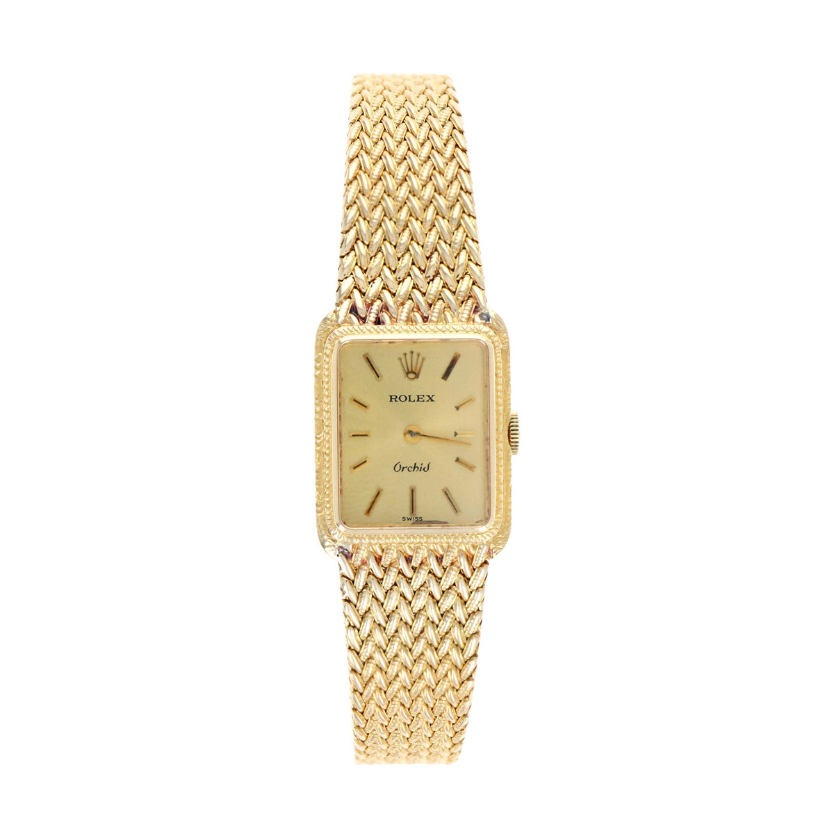 Vintage Rolex Orchid 18K Yellow Gold Mechanical Woven Bracelet Ladies Model 2681 C. 1976 - Queen May