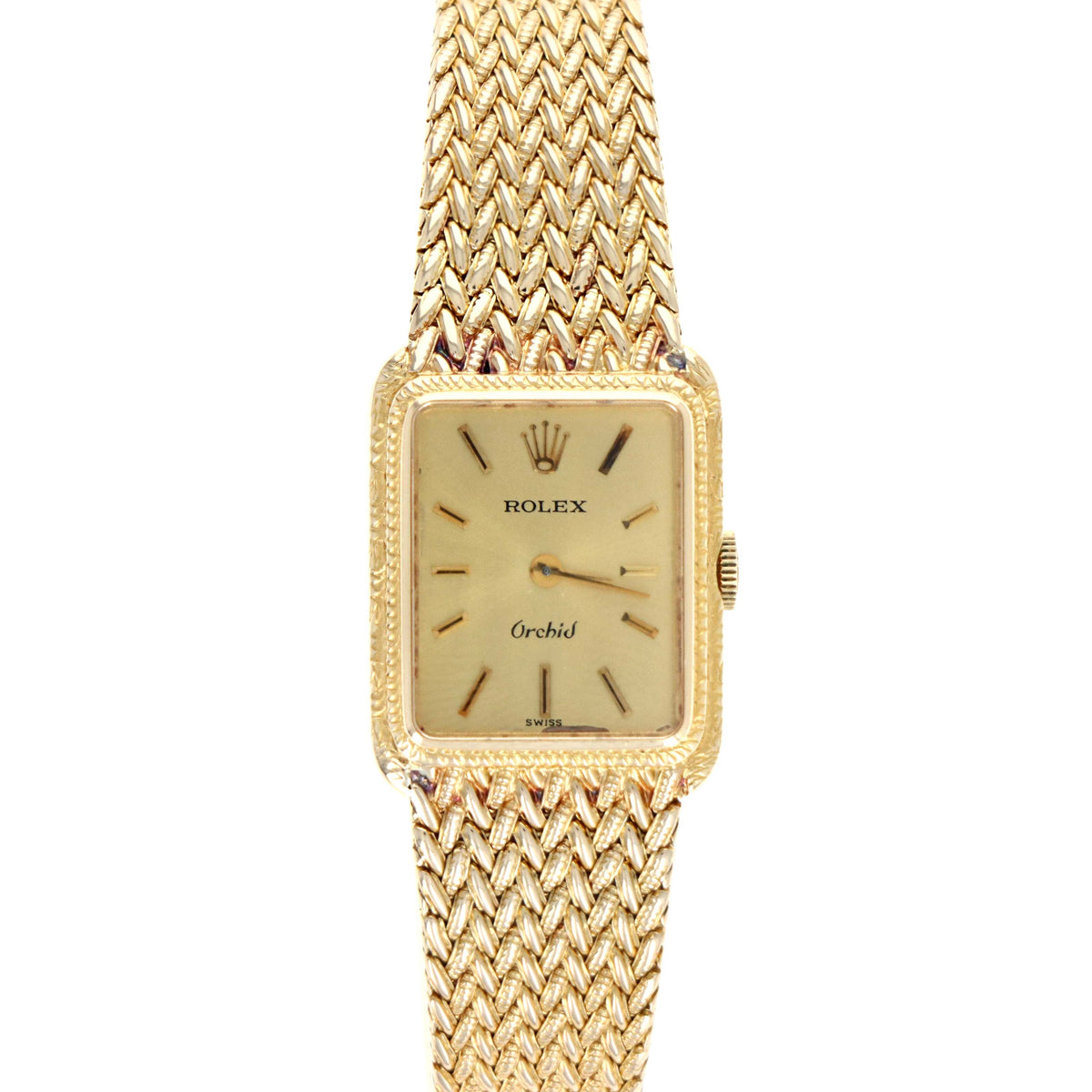 Vintage Rolex Orchid 18K Yellow Gold Mechanical Woven Bracelet Ladies Model 2681 C. 1976 - Queen May