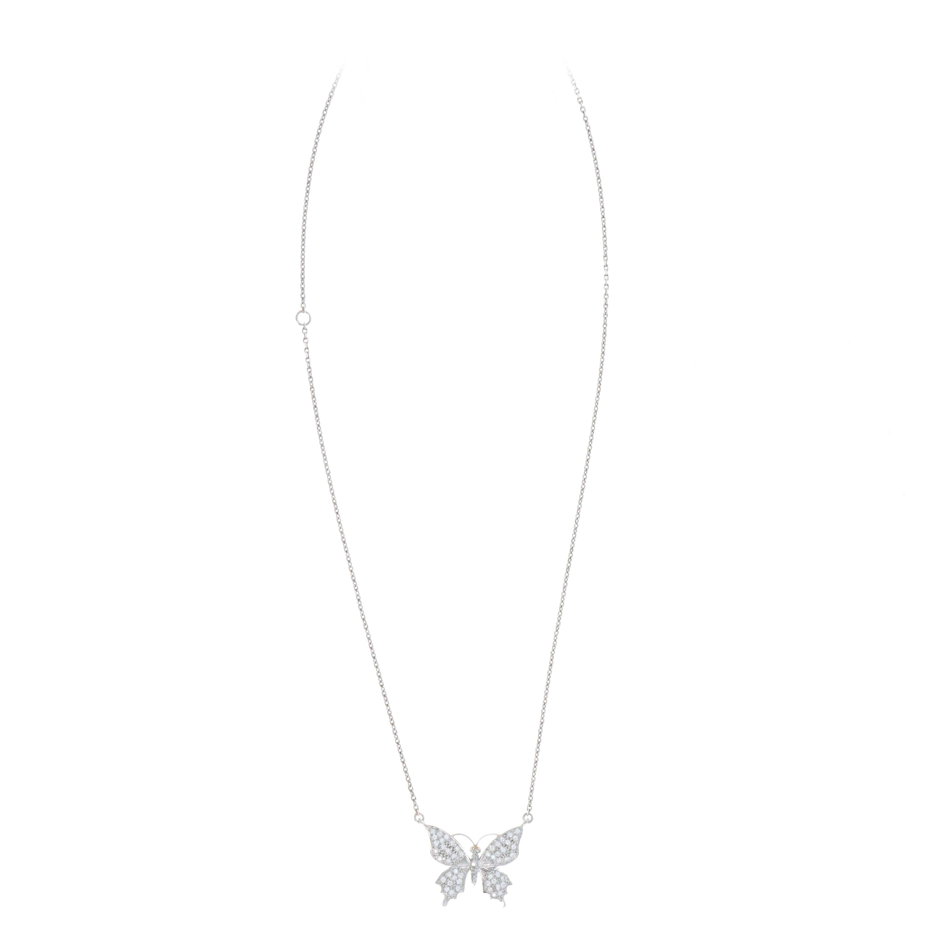 Platinum 0.50 Carat Diamond Pave Butterfly Pendant Necklace - Queen May