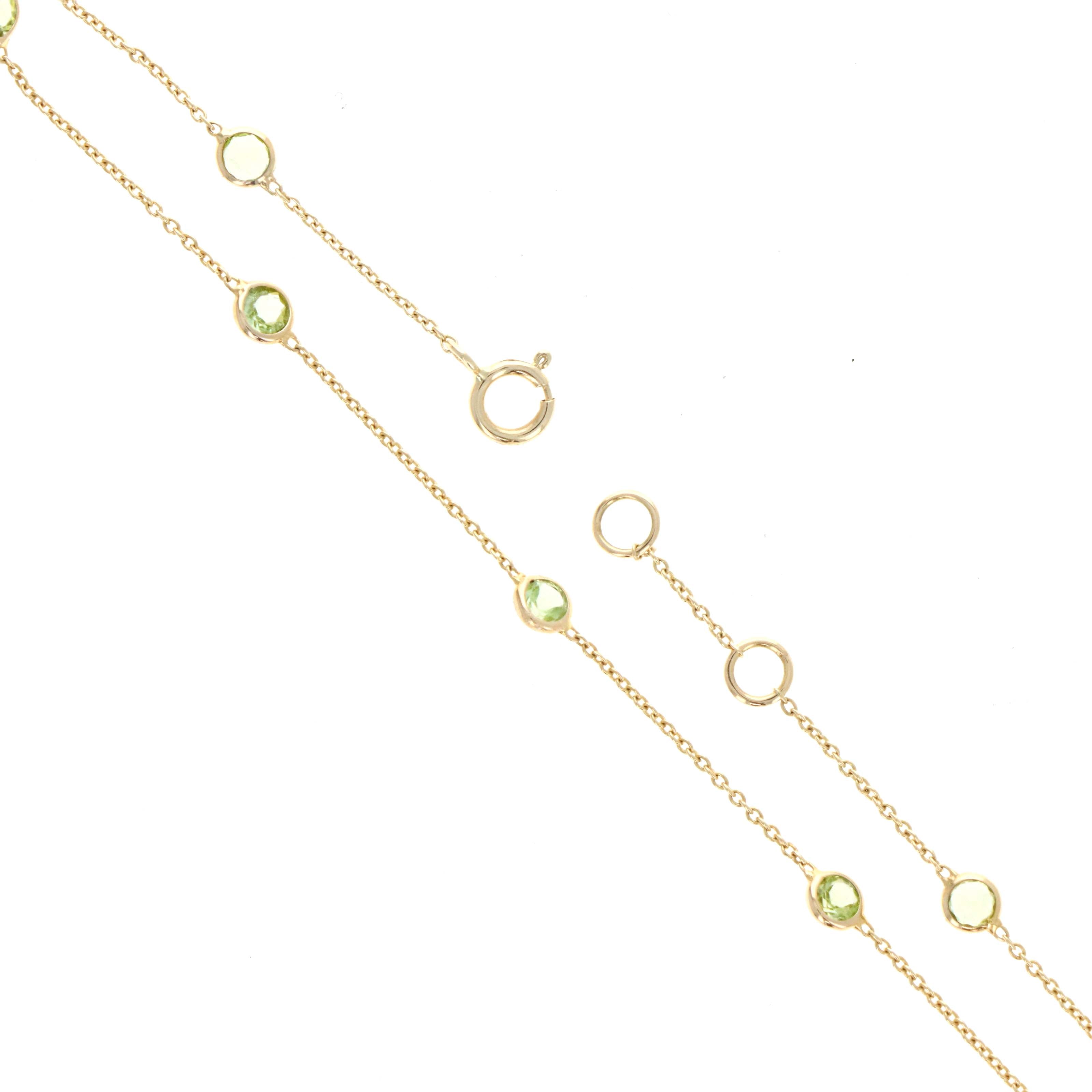 14K Yellow Gold 0.92 Carat Peridot Round Bezel Bracelet