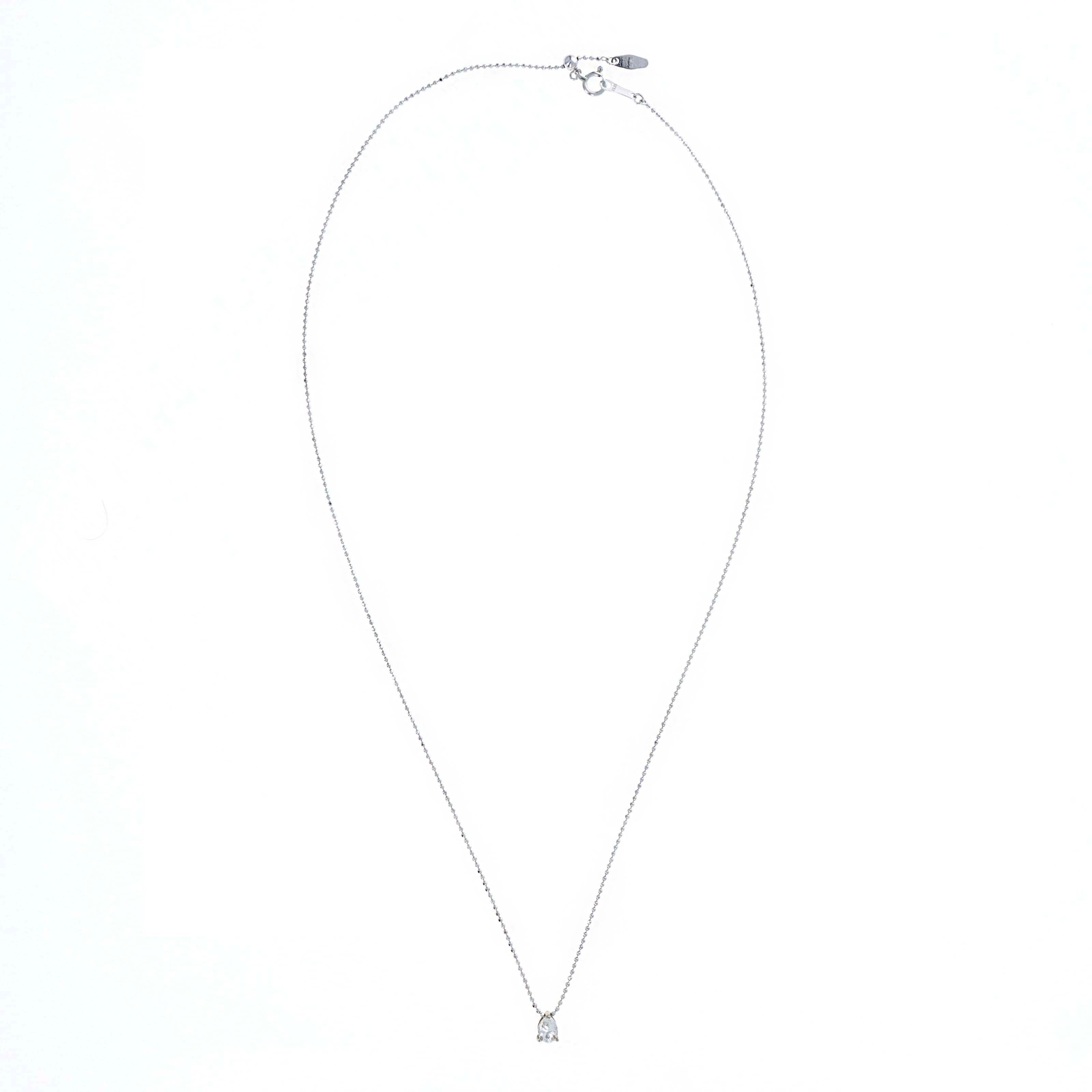 18K White Gold 0.40 Carat Pear Diamond Bead Chain Pendant Necklace