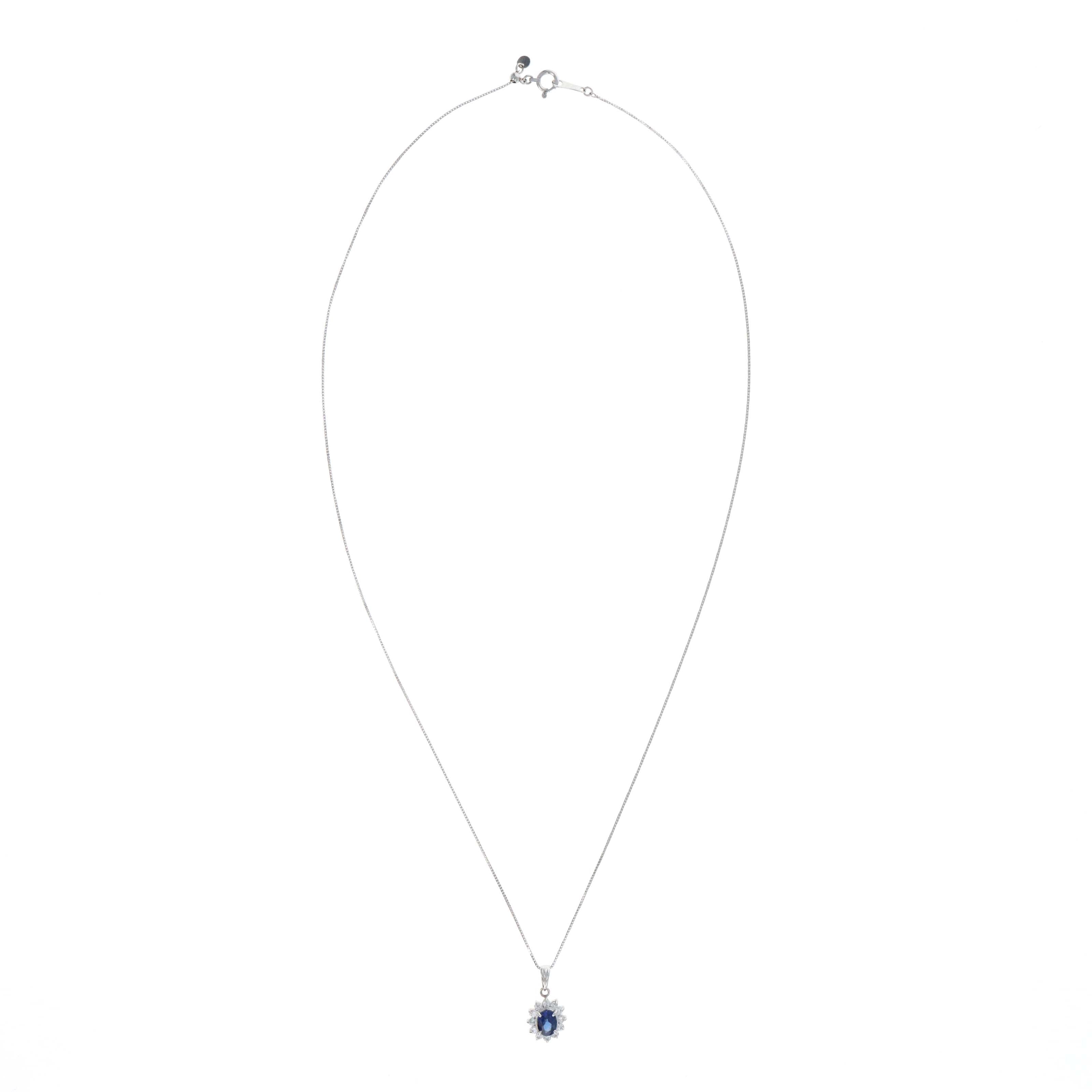 Platinum 0.62 Carat Oval Sapphire Diamond Halo Pendant Necklace - Queen May