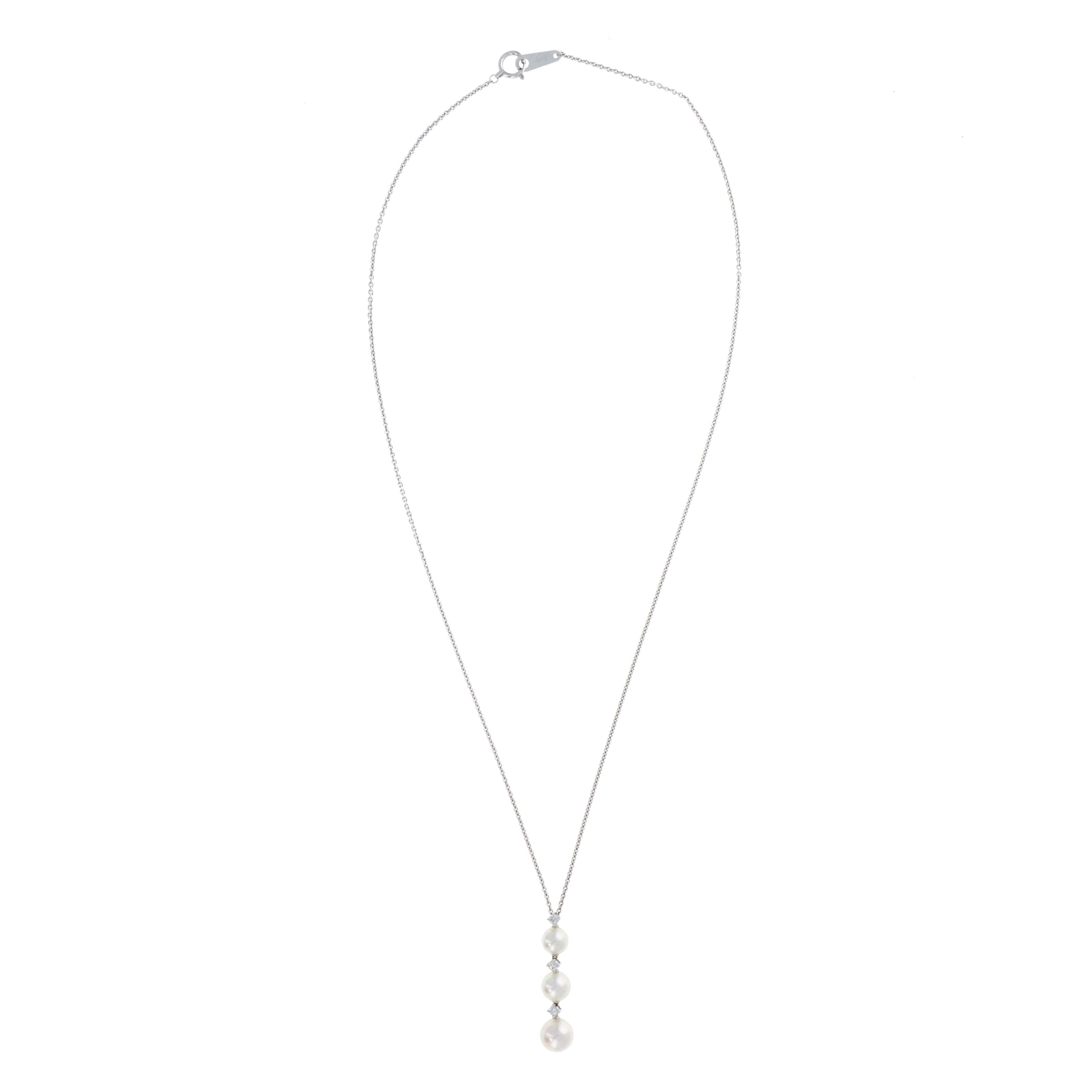 Mikimoto 18K White Gold Graduated Pearl Diamond Pendant Necklace - Queen May
