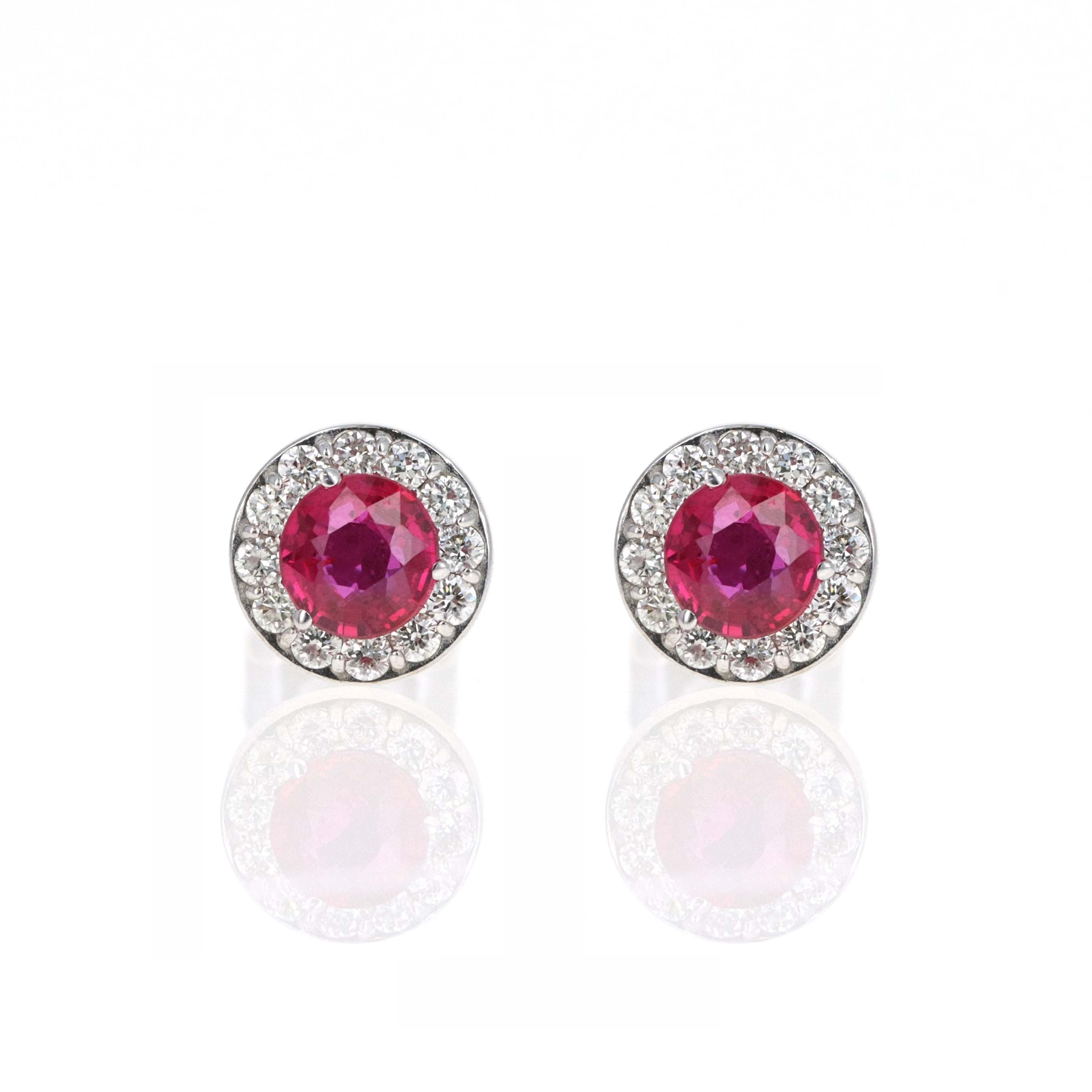 14K White Gold Diamond Halo Birth Stone Stud Earrings - Queen May