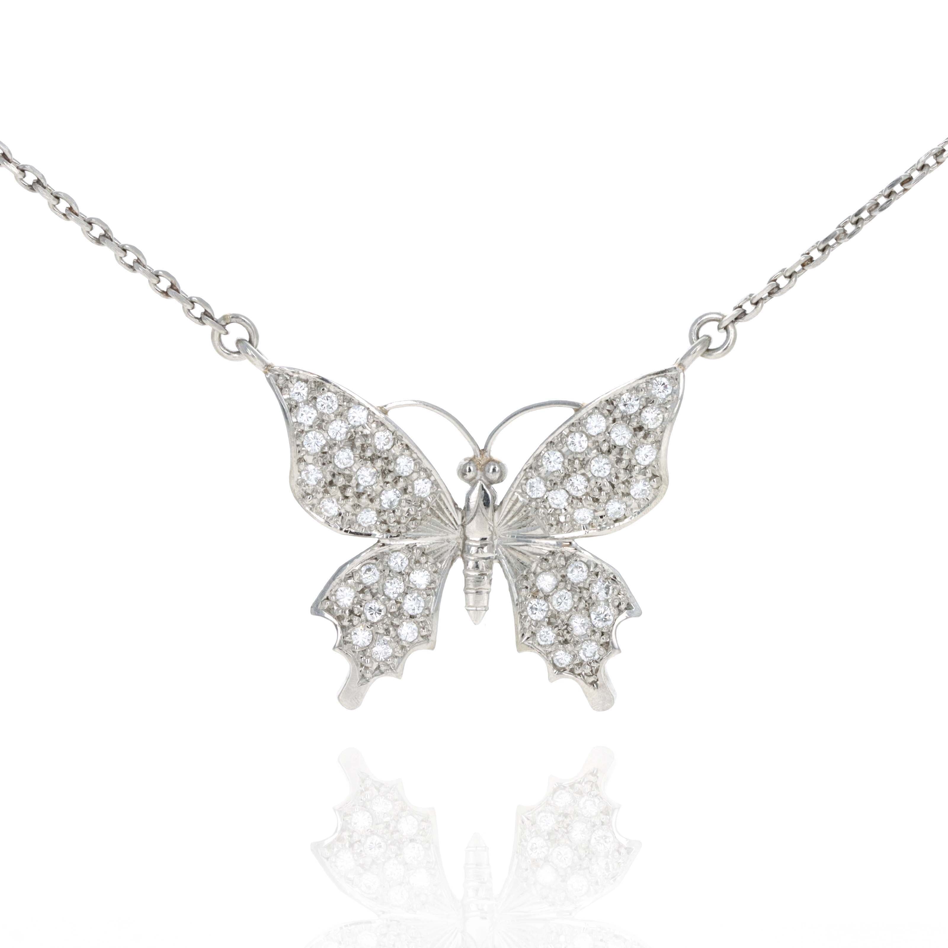 Platinum 0.50 Carat Diamond Pave Butterfly Pendant Necklace - Queen May