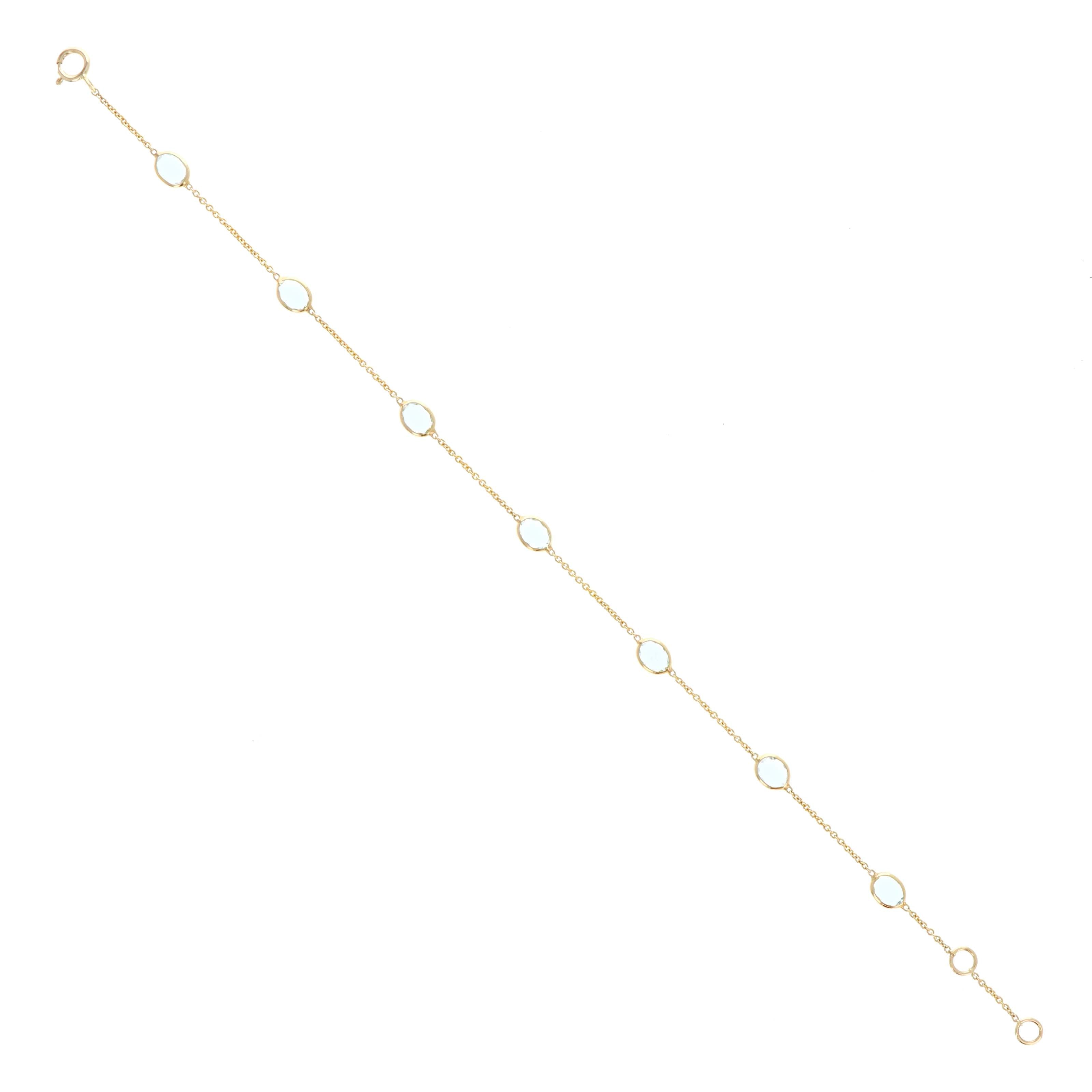 14K Yellow Gold 1.83 Carat Aquamarine Oval Bezel Station Bracelet