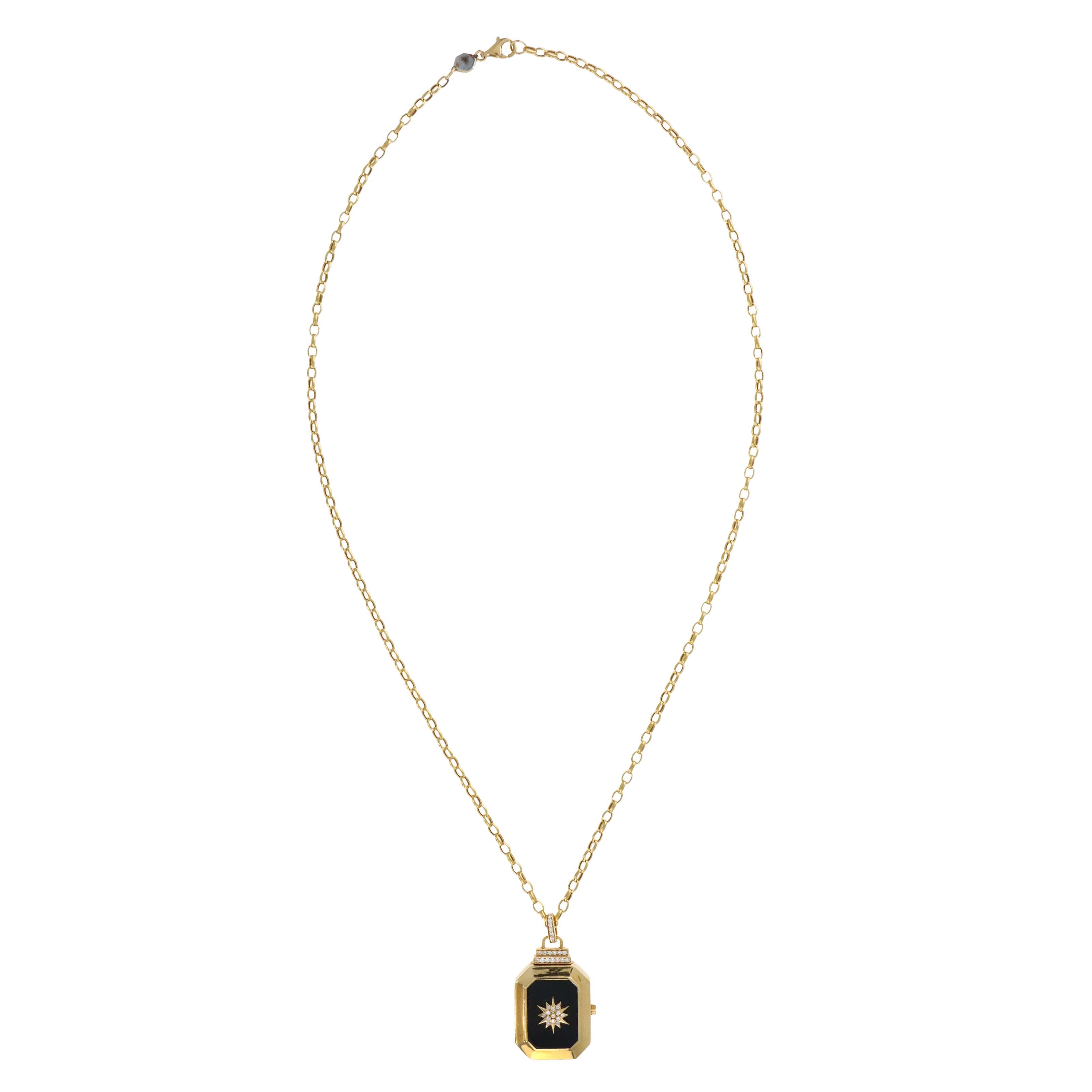 Sorellina 18K Yellow Gold "Le Stelle Star" Onyx & 0.15 Carat Diamond Locket Necklace - Queen May