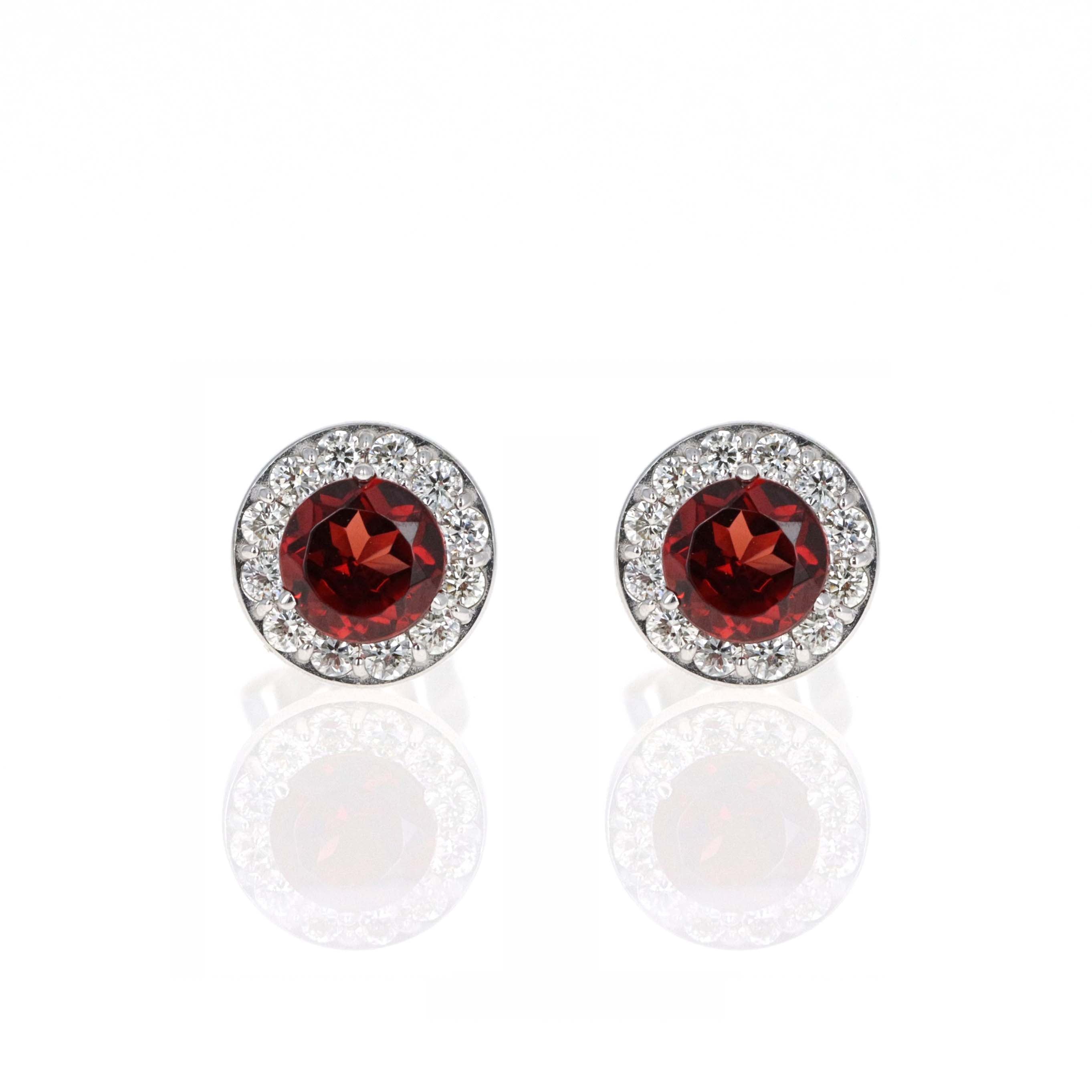 14K White Gold Diamond Halo Birth Stone Stud Earrings - Queen May