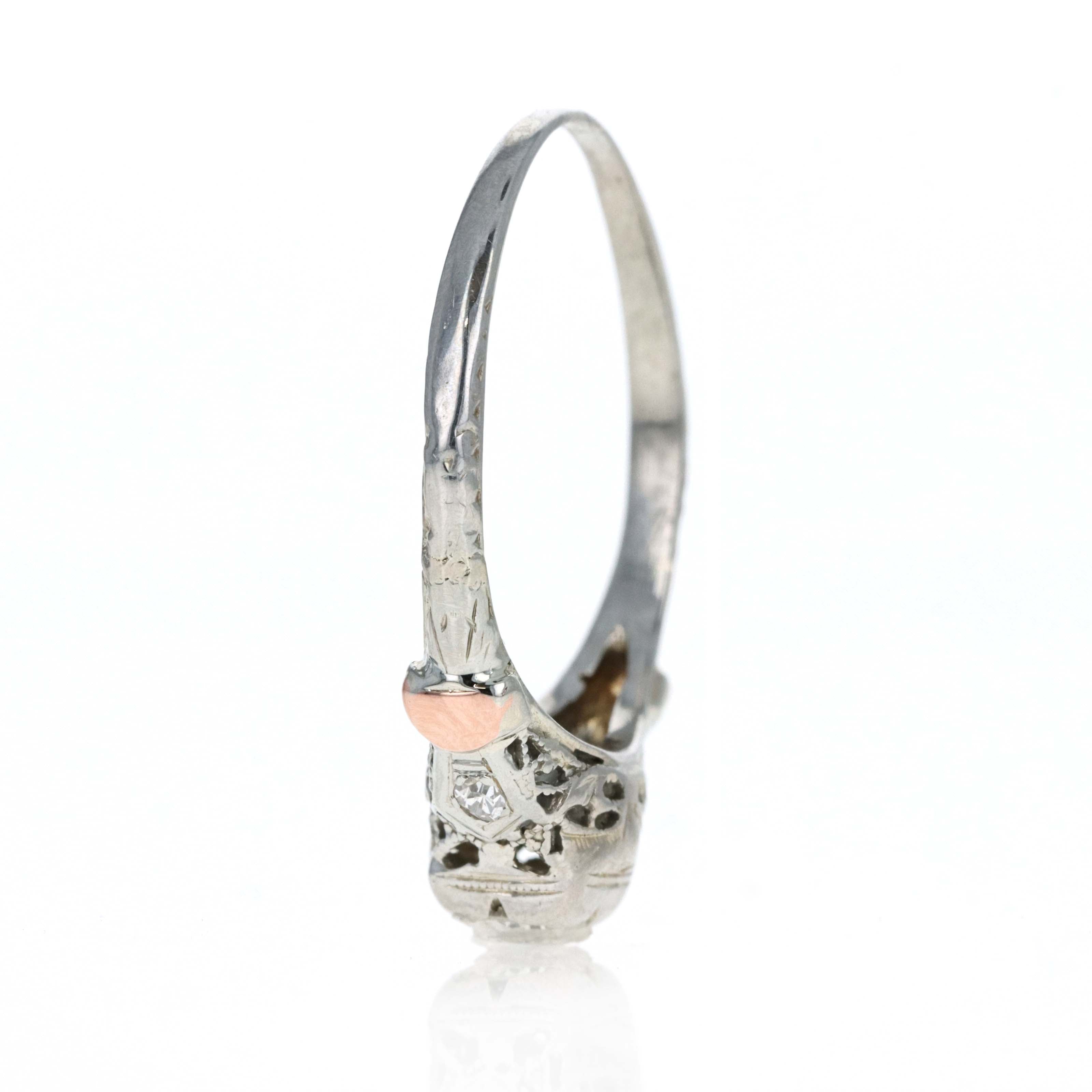 Art Deco 18K Gold 0.25 Carat Old European Diamond Filigree Engagement Ring - Queen May