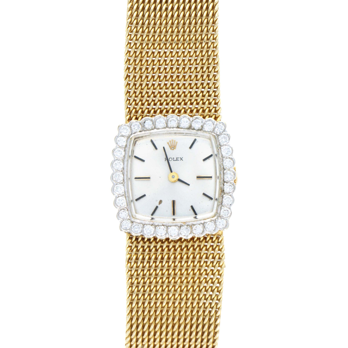 Vintage Rolex Ladies 14K Gold & Diamond Woven Watch With Mechanical Movement - Queen May