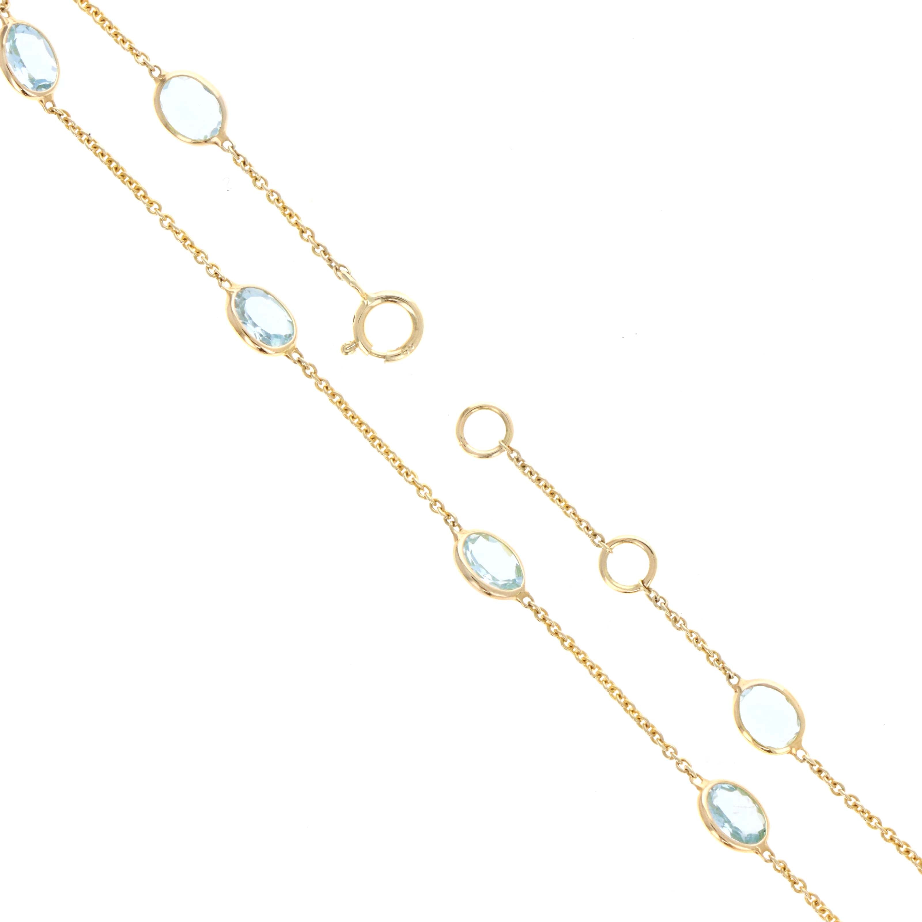 14K Yellow Gold 1.83 Carat Aquamarine Oval Bezel Station Bracelet