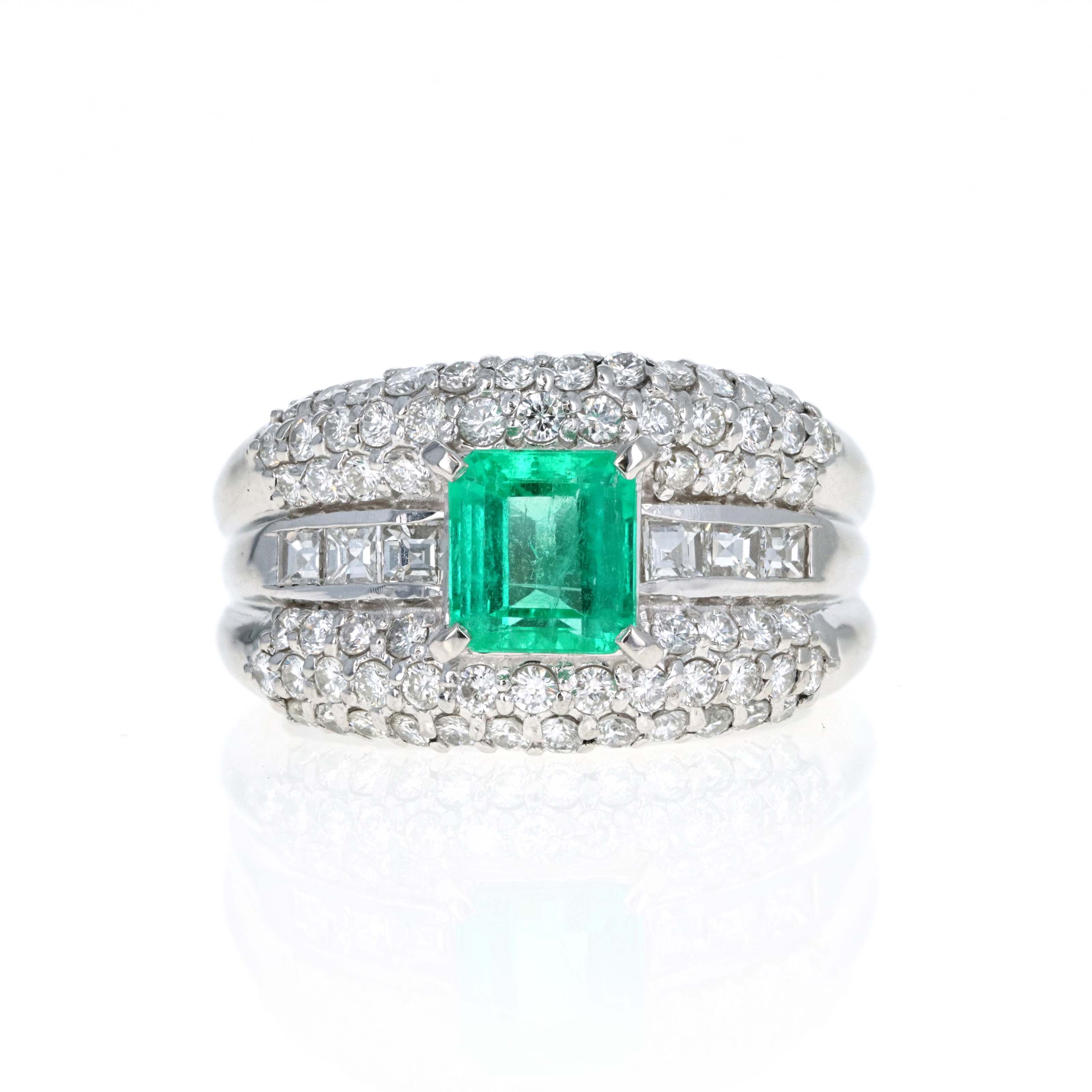 Platinum 1.01 Carat Emerald Diamond Pave Accented Ring - Queen May