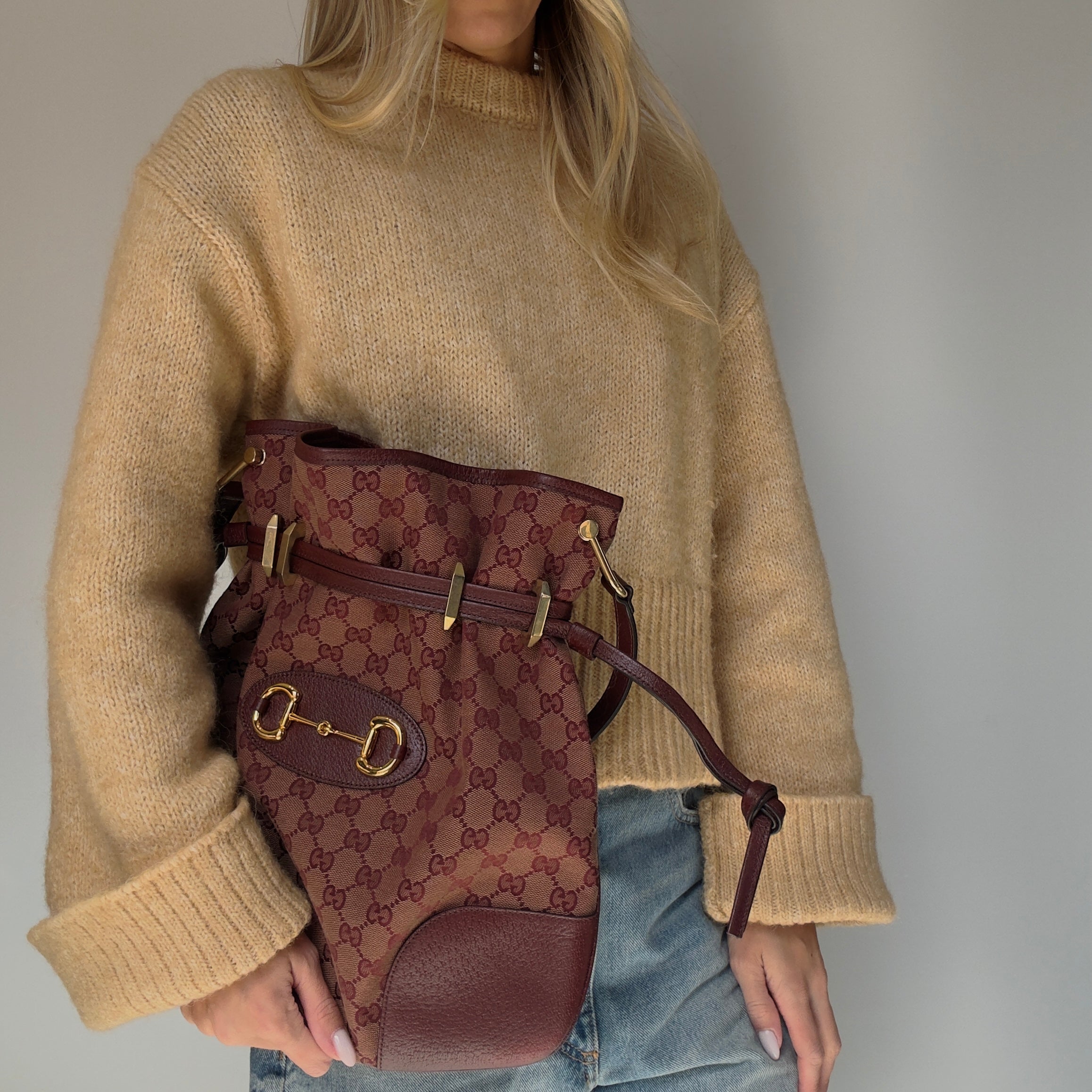 Gucci Horsebit 1955 Maroon Canvas Shoulder Bag - Queen May
