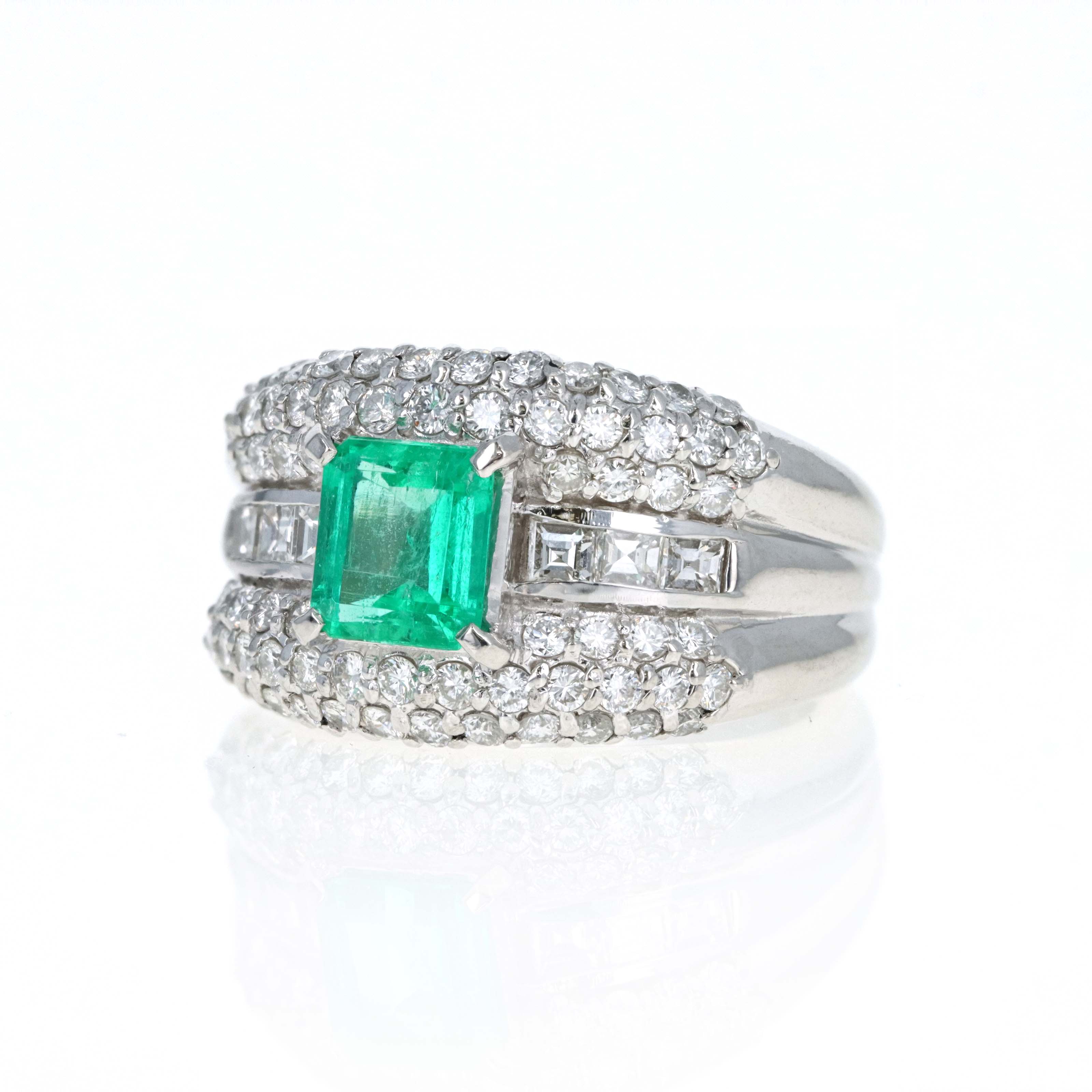 Platinum 1.01 Carat Emerald Diamond Pave Accented Ring - Queen May