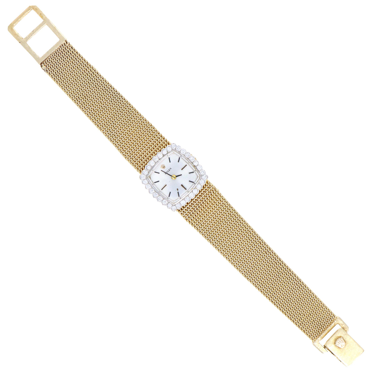 Vintage Rolex Ladies 14K Gold & Diamond Woven Watch With Mechanical Movement - Queen May