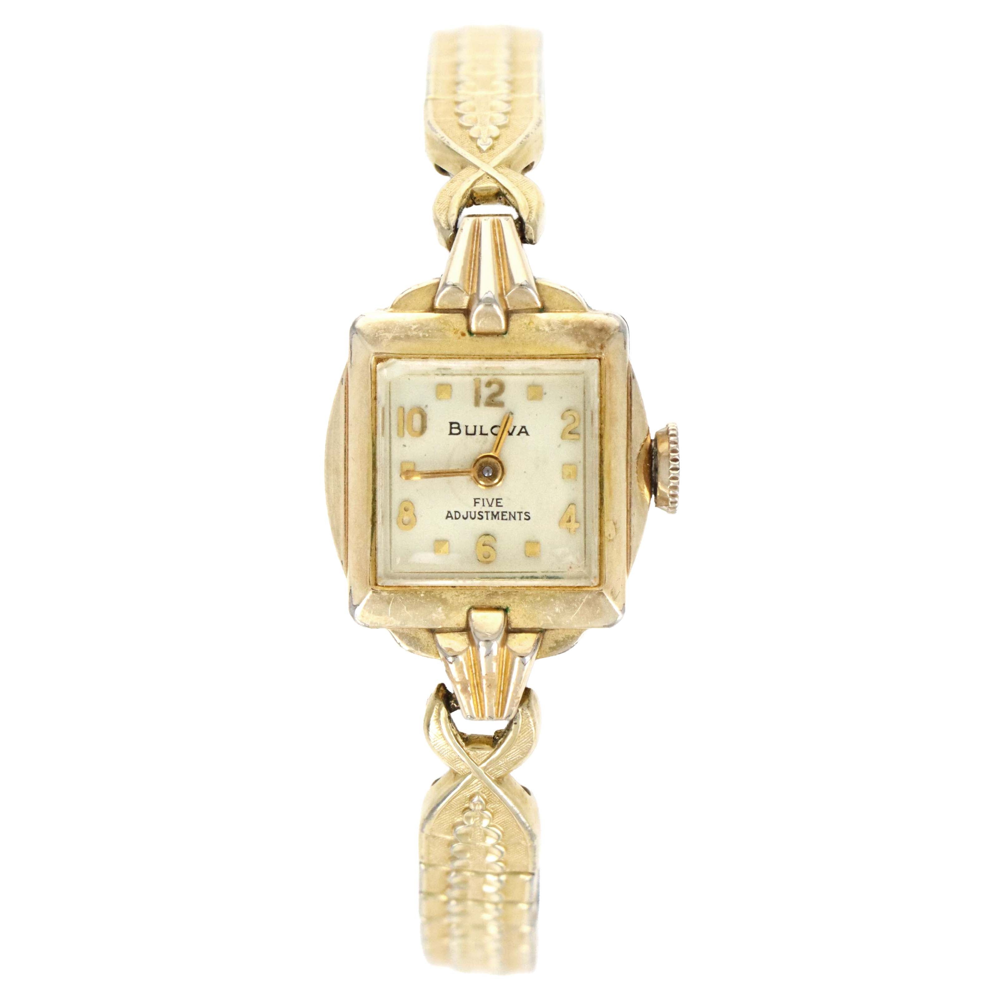 Vintage Ladies Bulova Watch 10K RGP Bezel Watch Five Adjustments Mechanical - Queen May