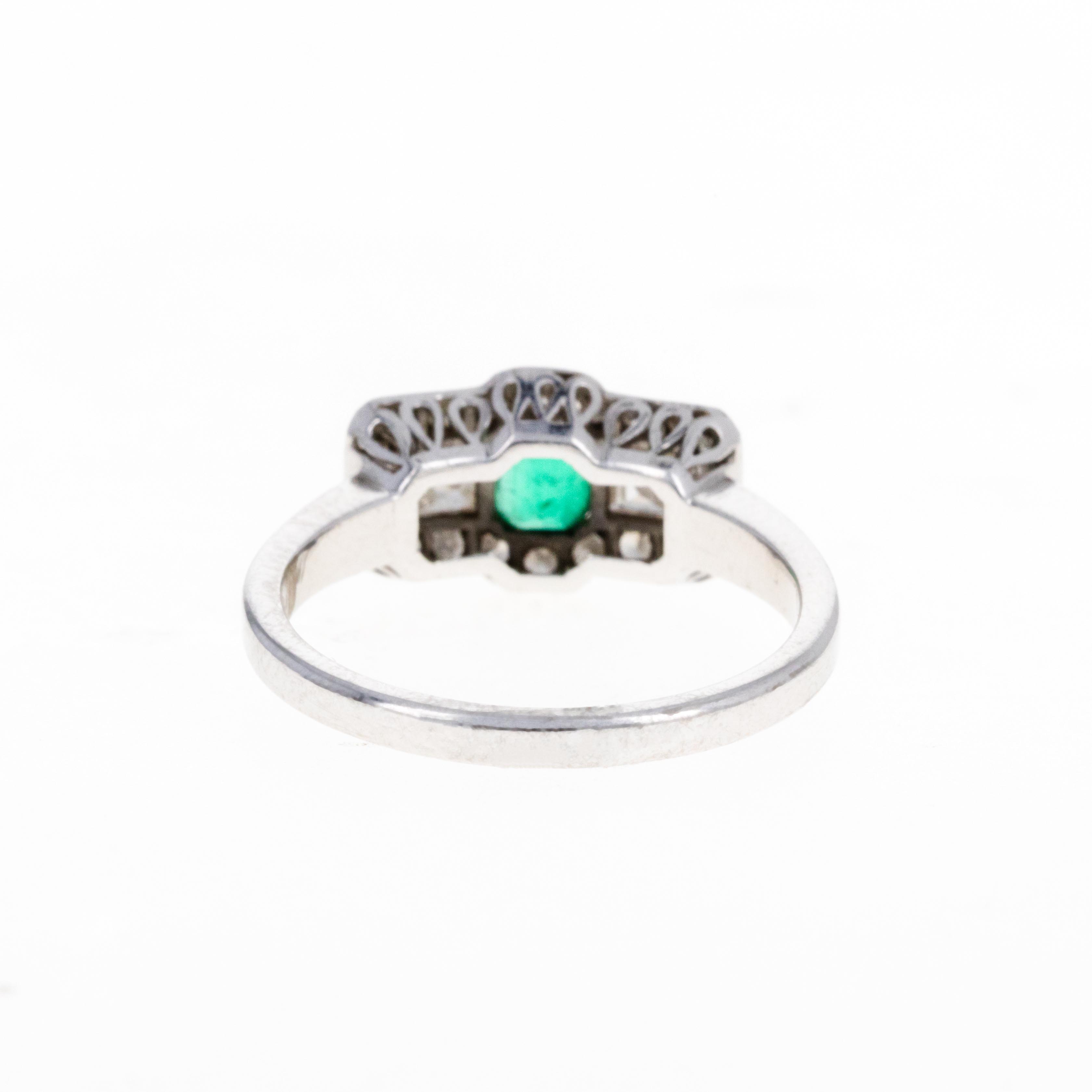 Art Deco 0.25 Carat Natural Emerald Asscher Diamond Ring in 14K White Gold - Queen May