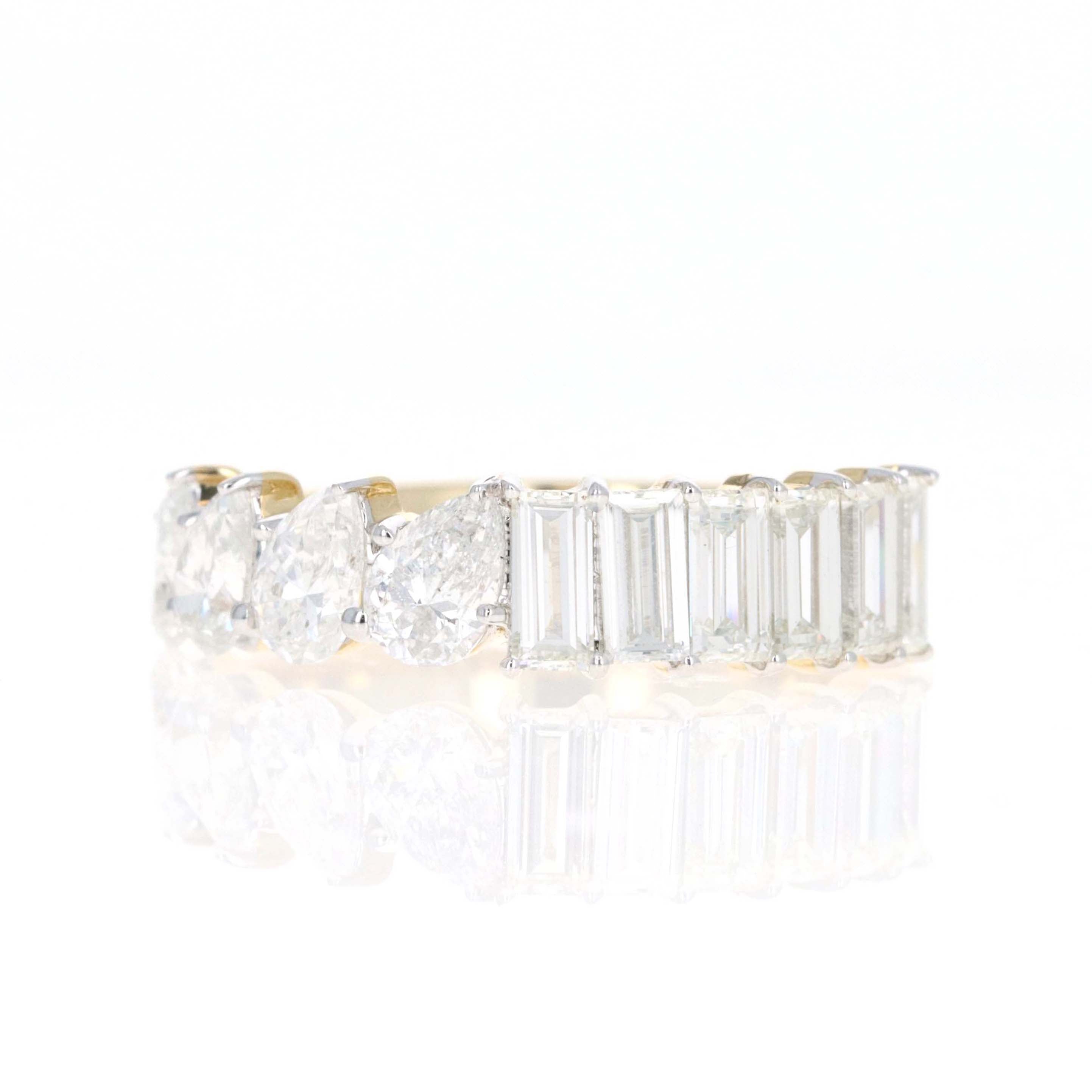 14K Yellow Gold 2.4 Carat Baguette and Pear Cut Diamond Half Band - Queen May